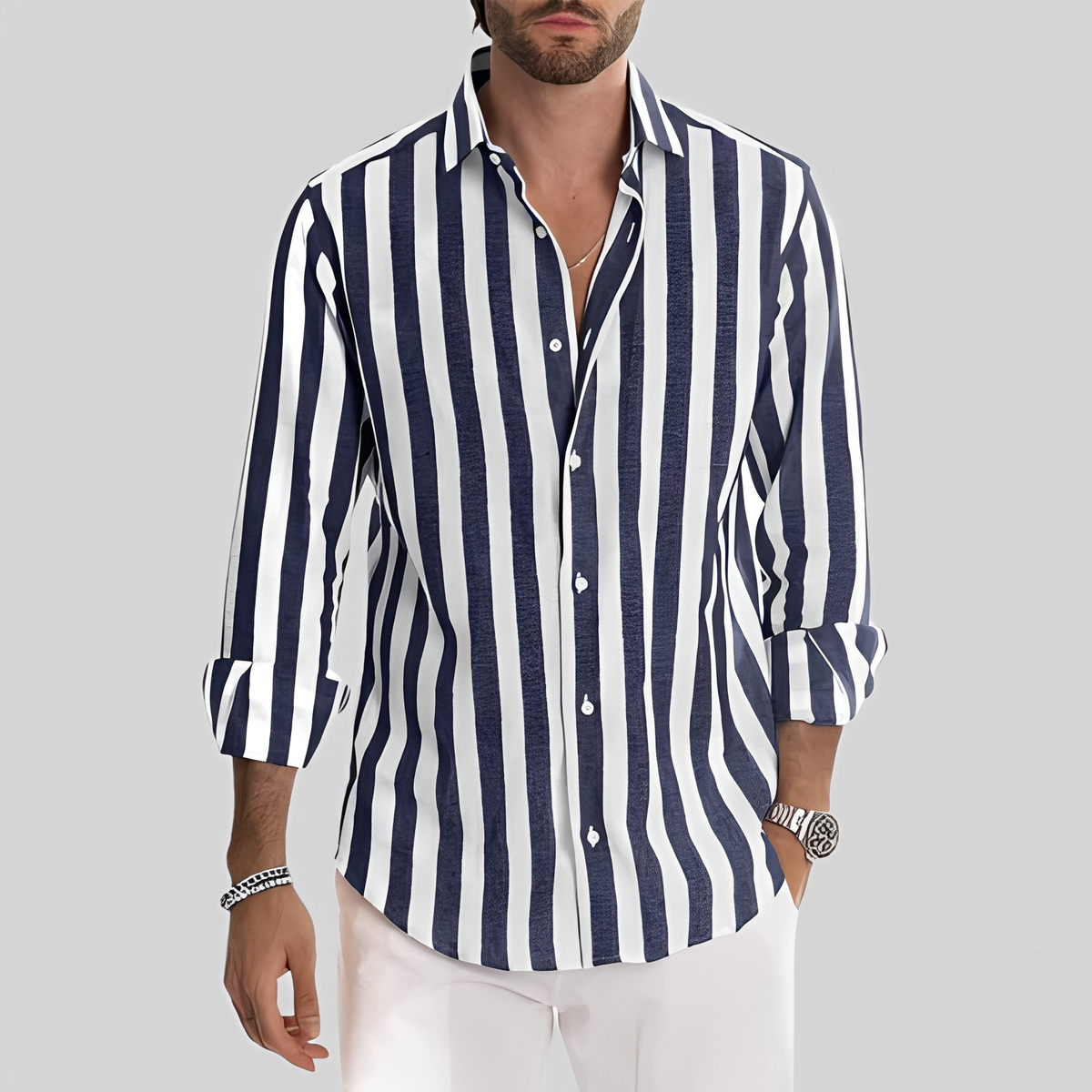 Aljur - Chemise moderne à rayures pour hommes