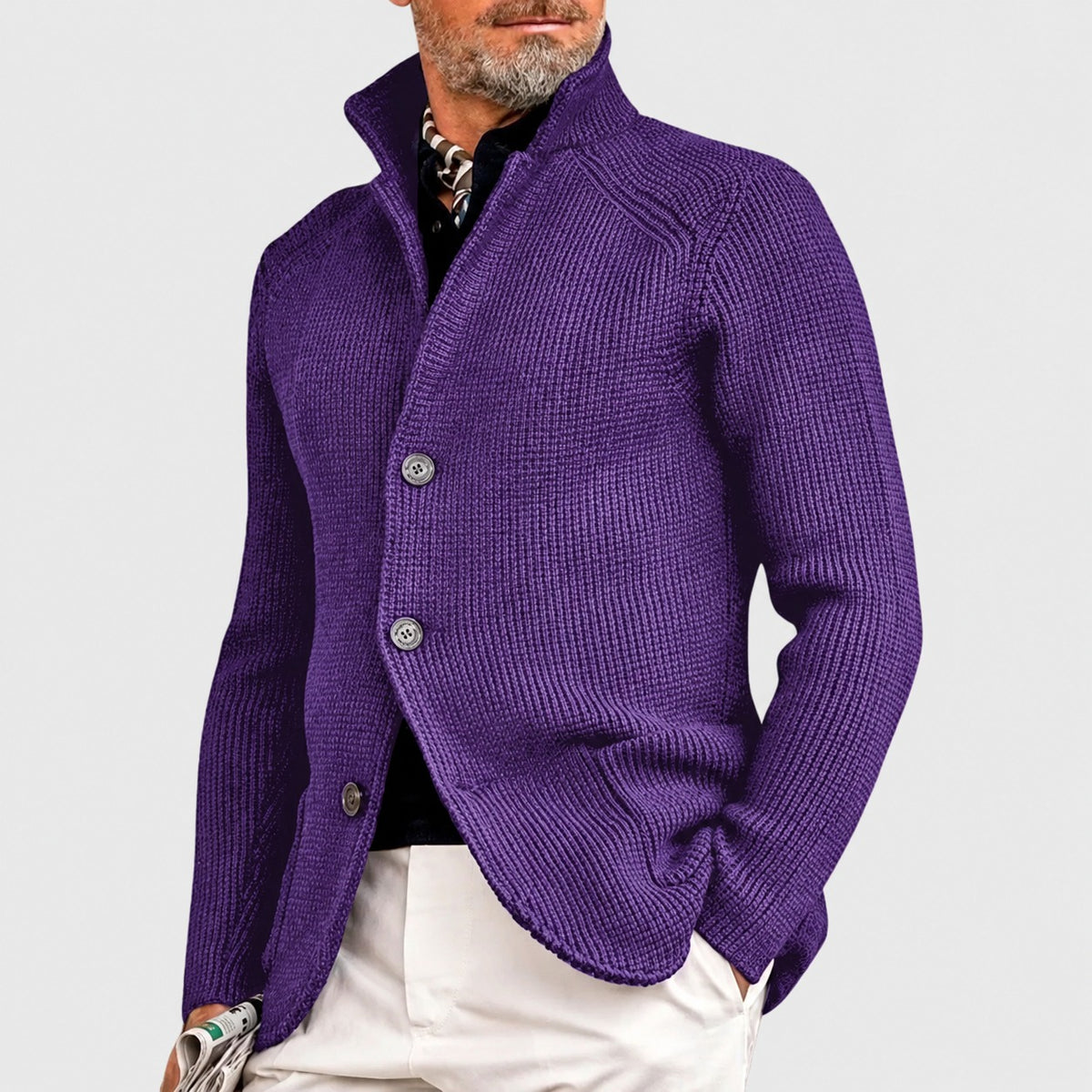 Cardigan homme à bouton, col châle, coupe régulière