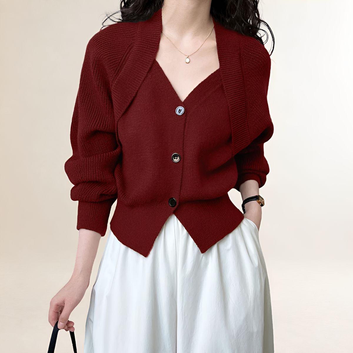 Cardigan pour femmes à col en V fermeture bouton manches longues coupe régulière