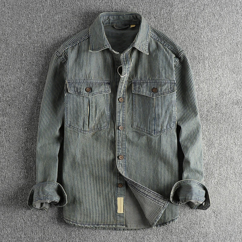 Chemise homme à rayures à manches longues et fermeture bouton