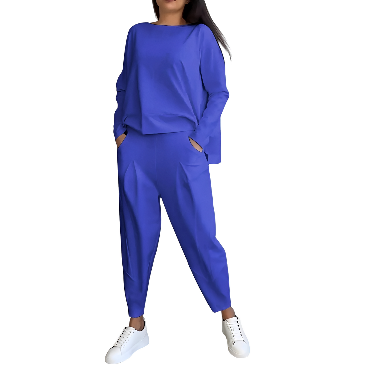 Ensemble femme haut à manches longues et pantalon ajusté coupe décontractée