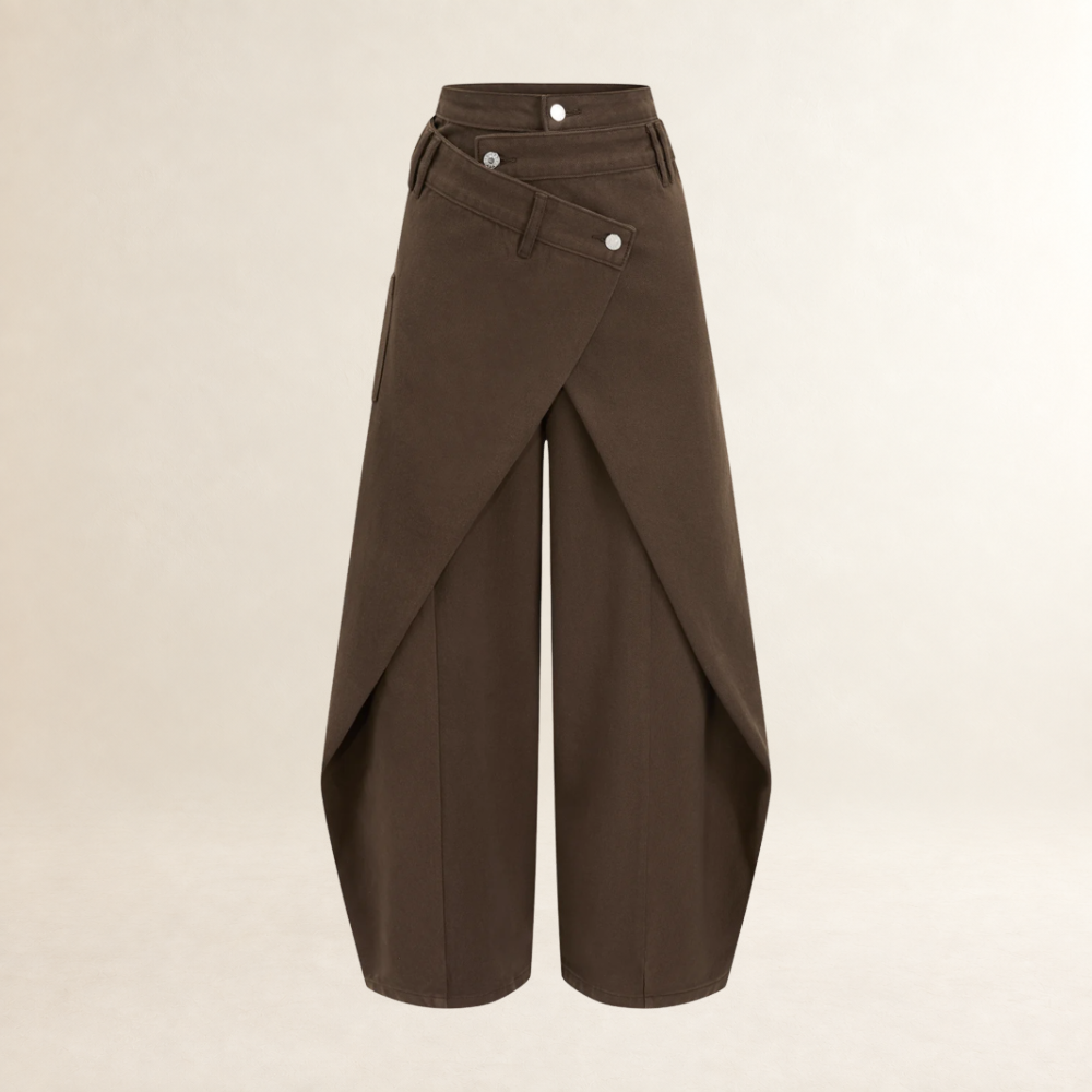 Pantalons large pour femmes à taille haute et détail croisé longueur ankle