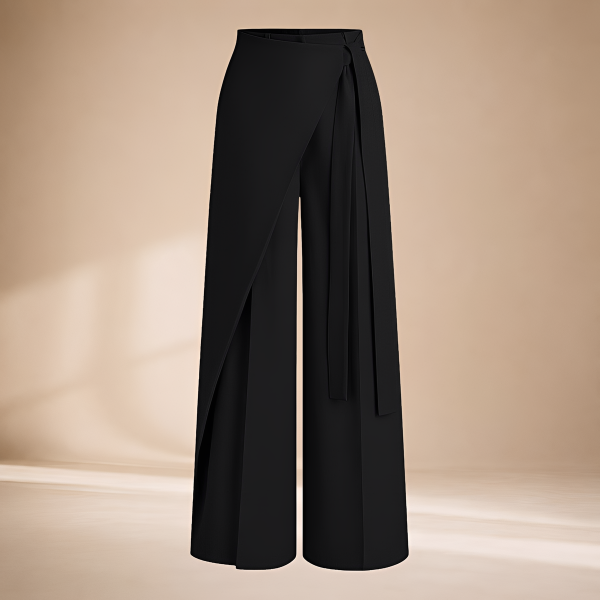 Pantalons larges pour femmes taille haute avec détail wrap asymétrique