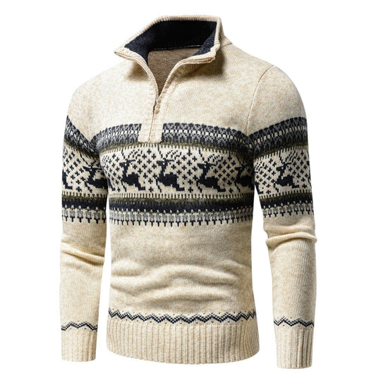 Pull homme col montant zip motif norvégien coupe régulière