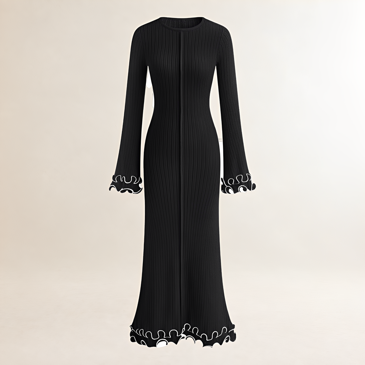 Robe longue pour femmes à manches longues et ourlet à volants style maxi