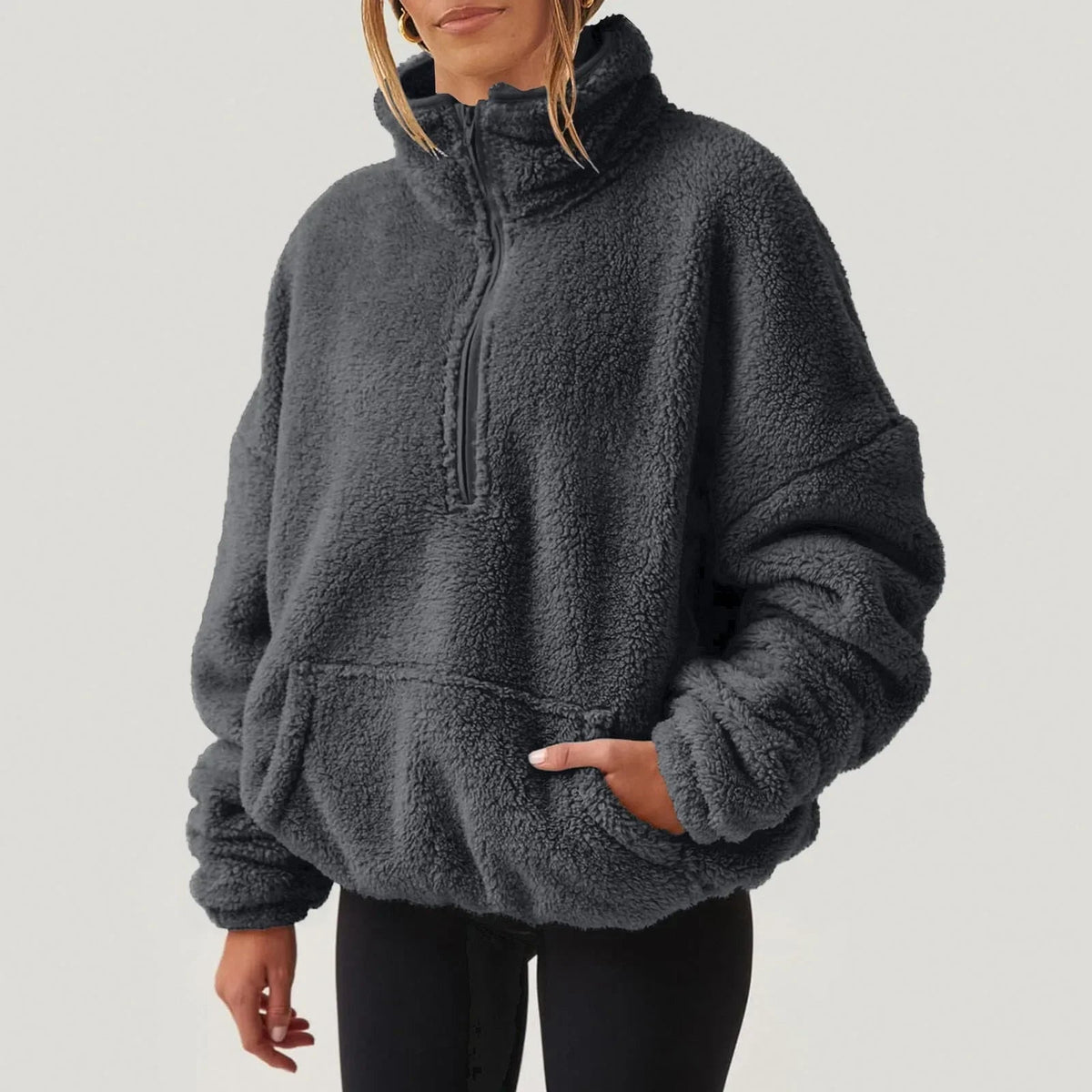 Sweatshirt femme à demi-zip avec col montant et manches longues