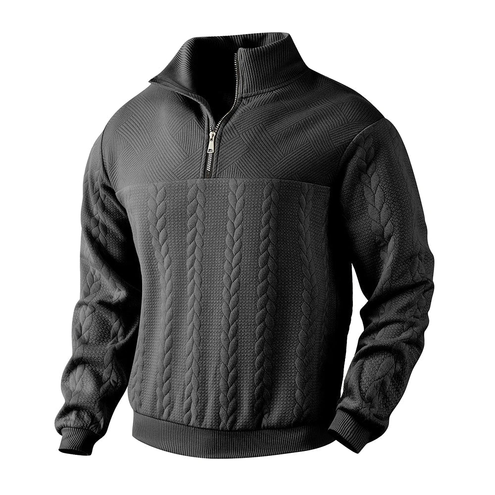 Sweatshirt homme à zip quarter motif texturé manches longues coupe décontractée