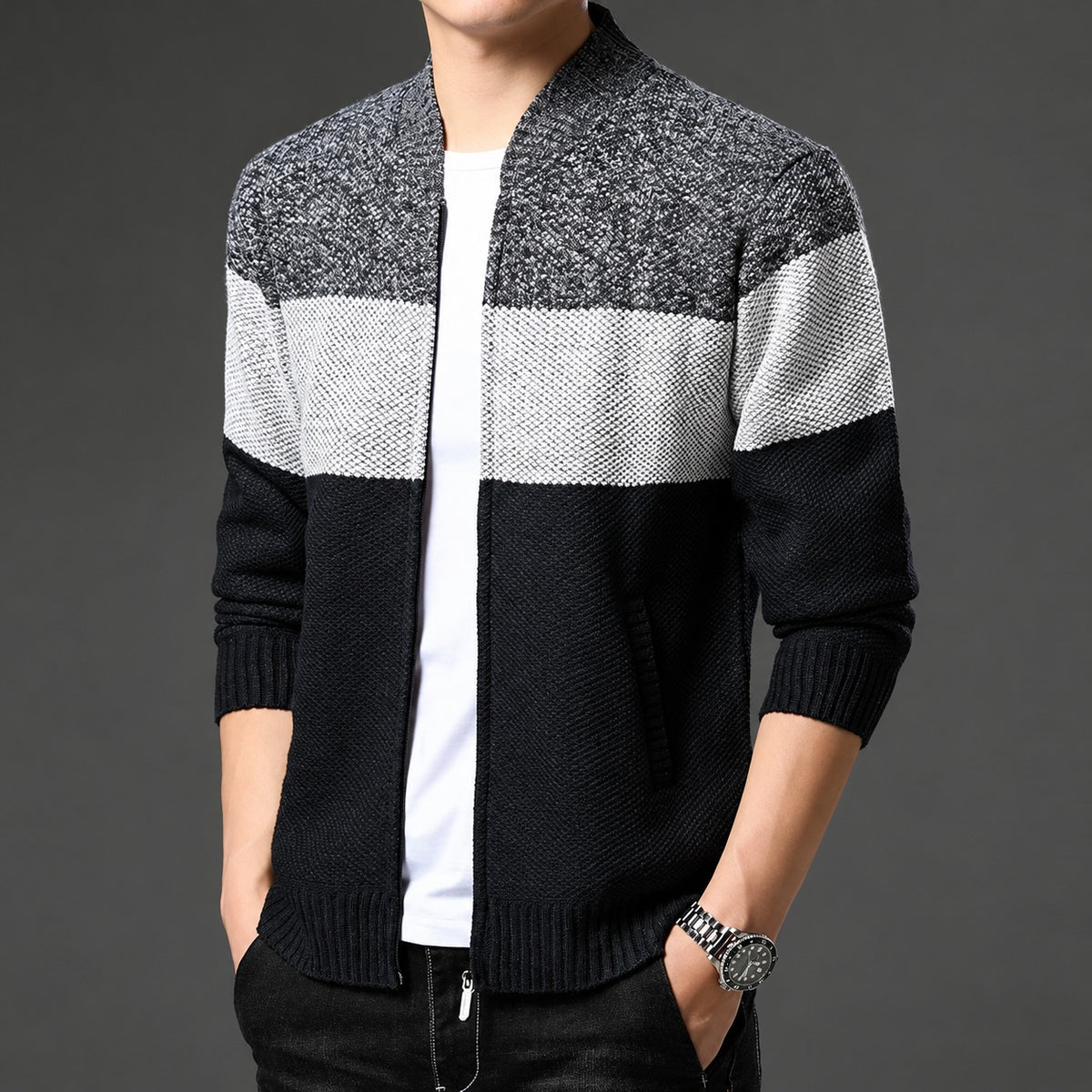 Veste bomber homme coupe régulière design color block fermeture éclair