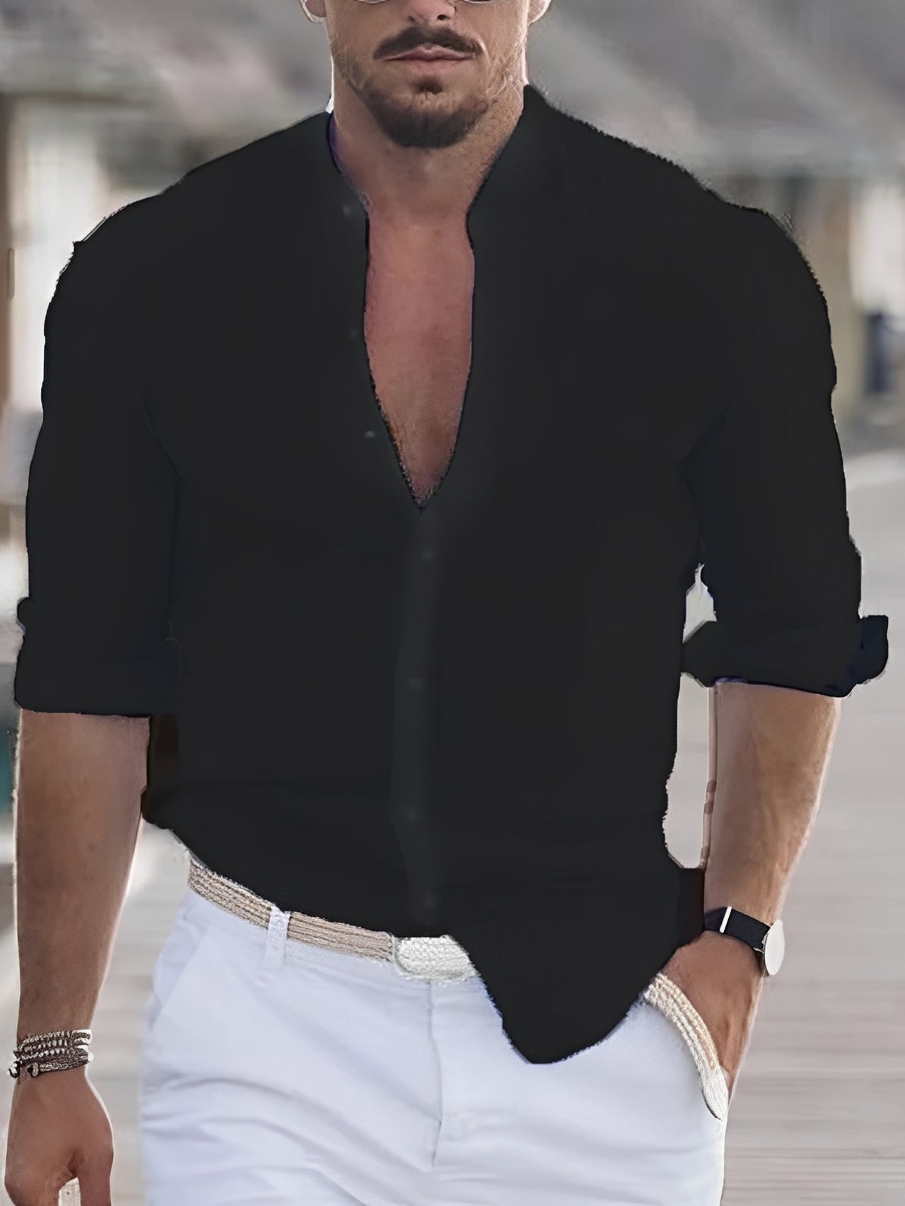 George - Chemise décontractée à manches longues avec boutons pour hommes