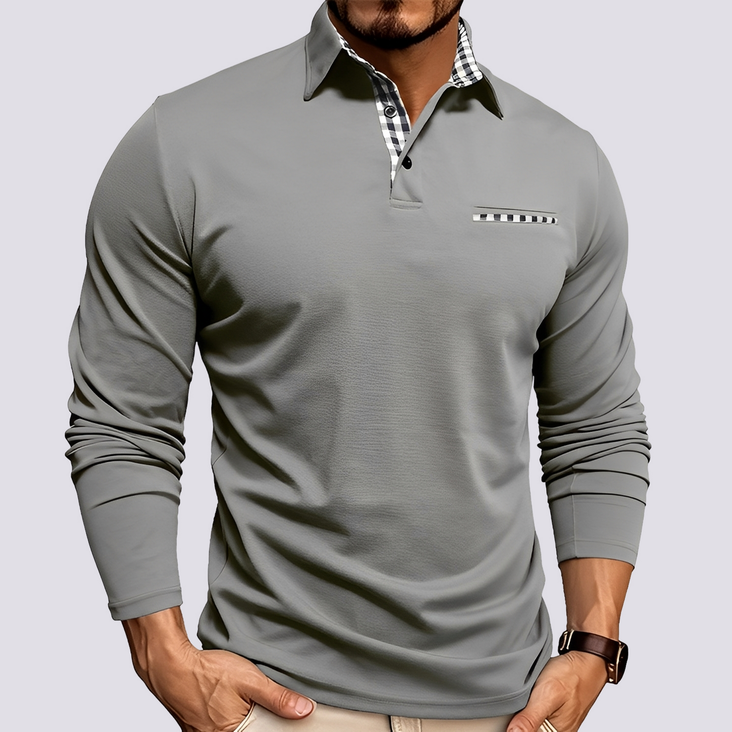 Mark – Polo pour homme – à manches longues décontracté