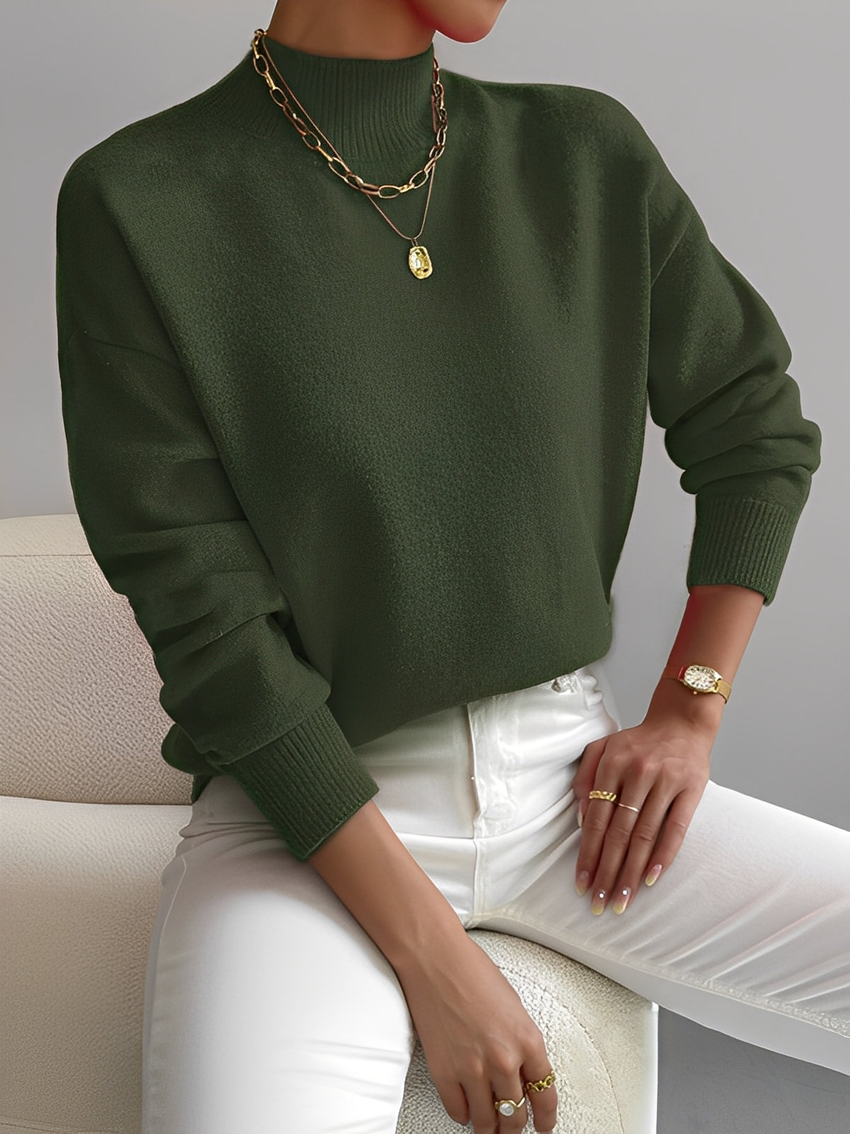 Roxana - Pull chic en maille avec col mi-haut pour femmes