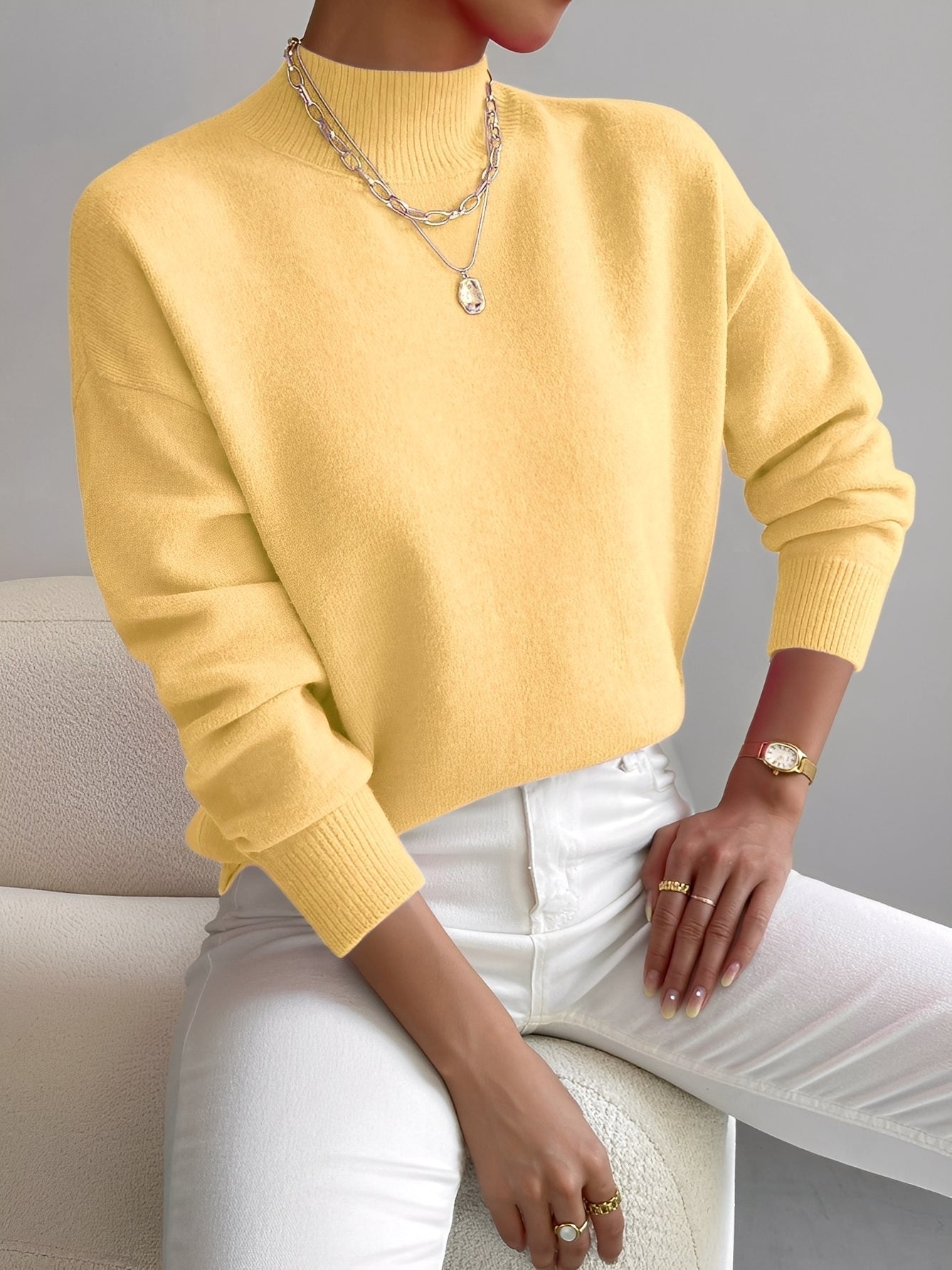 Roxana - Pull chic en maille avec col mi-haut pour femmes