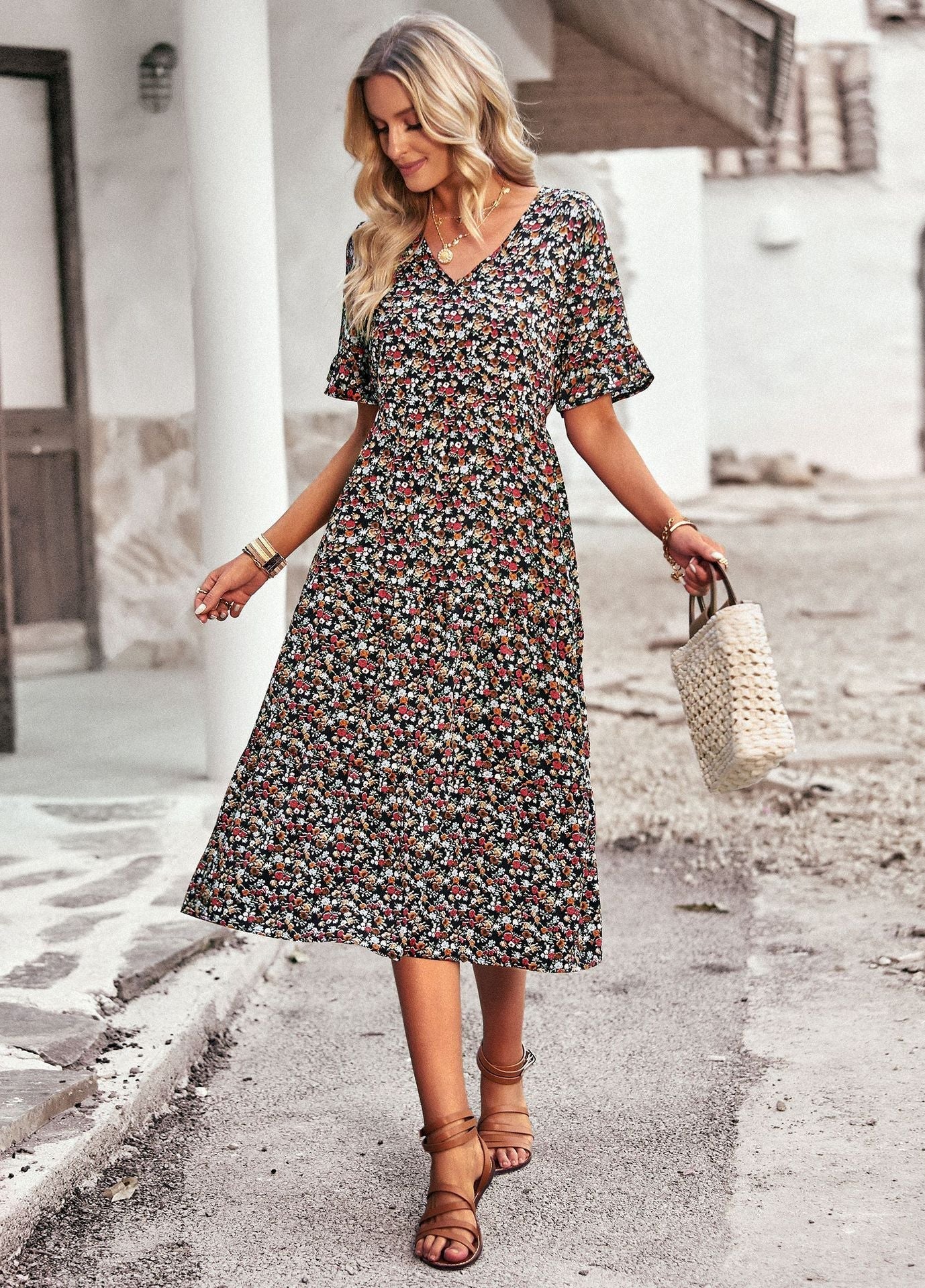 Karly - Robe midi confortable avec imprimé floral pour femmes