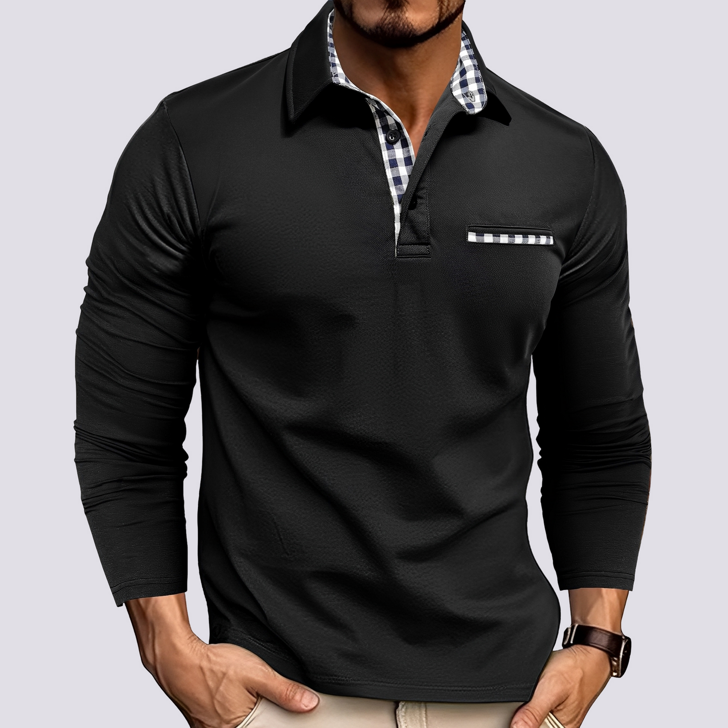 Mark – Polo pour homme – à manches longues décontracté