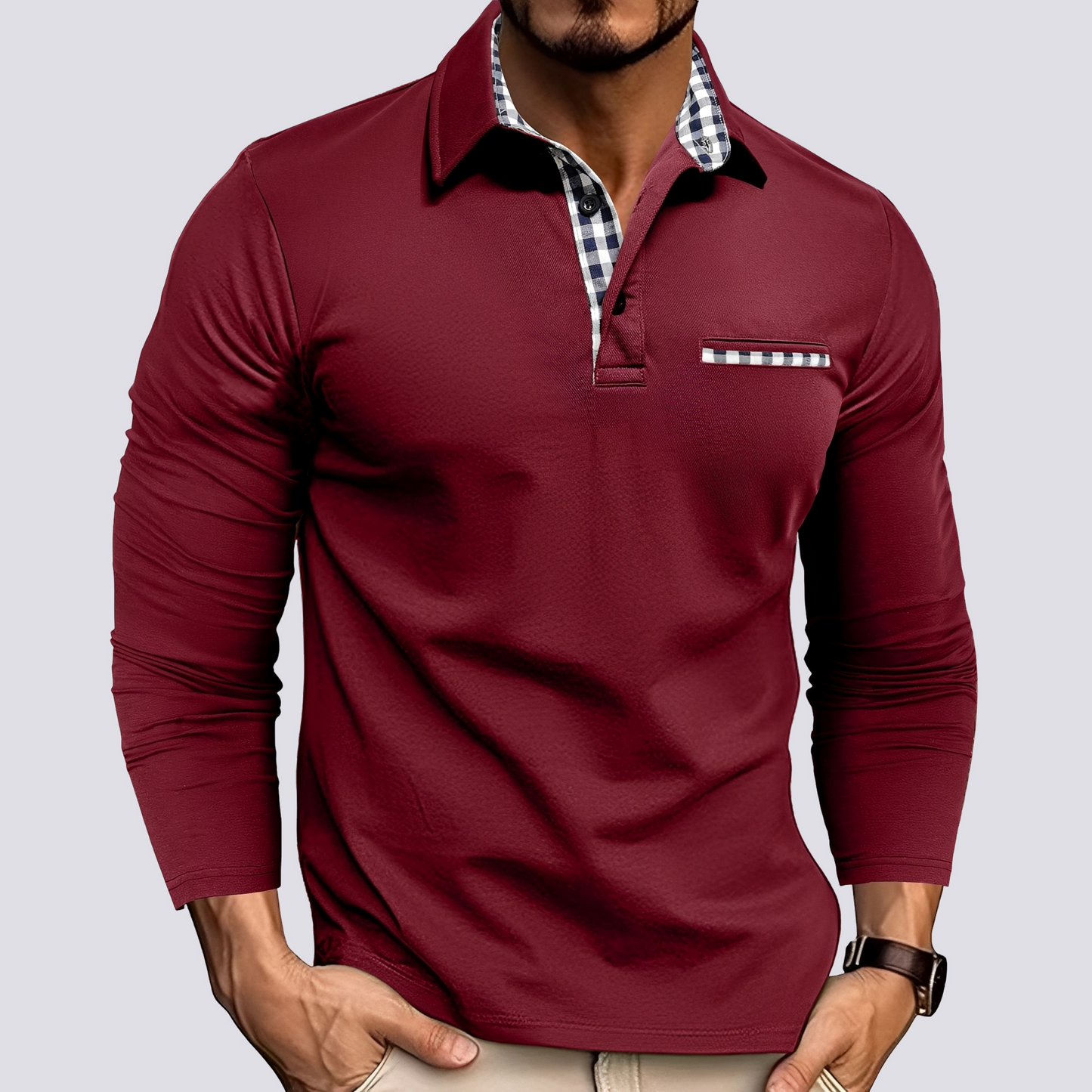 Mark – Polo pour homme – à manches longues décontracté