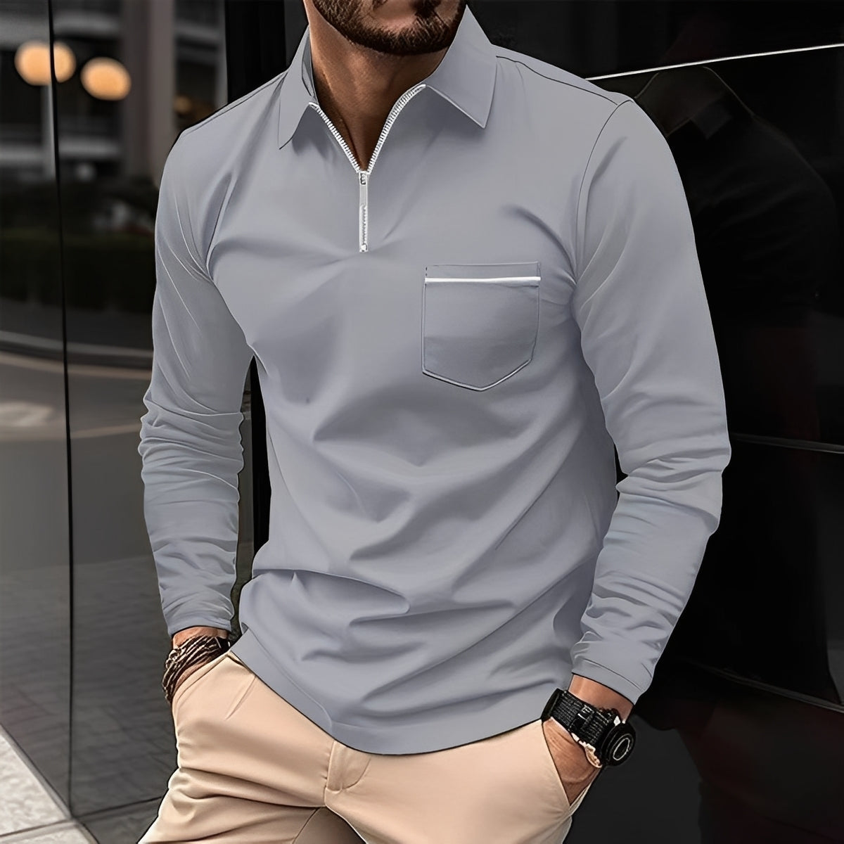 Florent - Polo à manches longues pour homme avec fermeture éclair