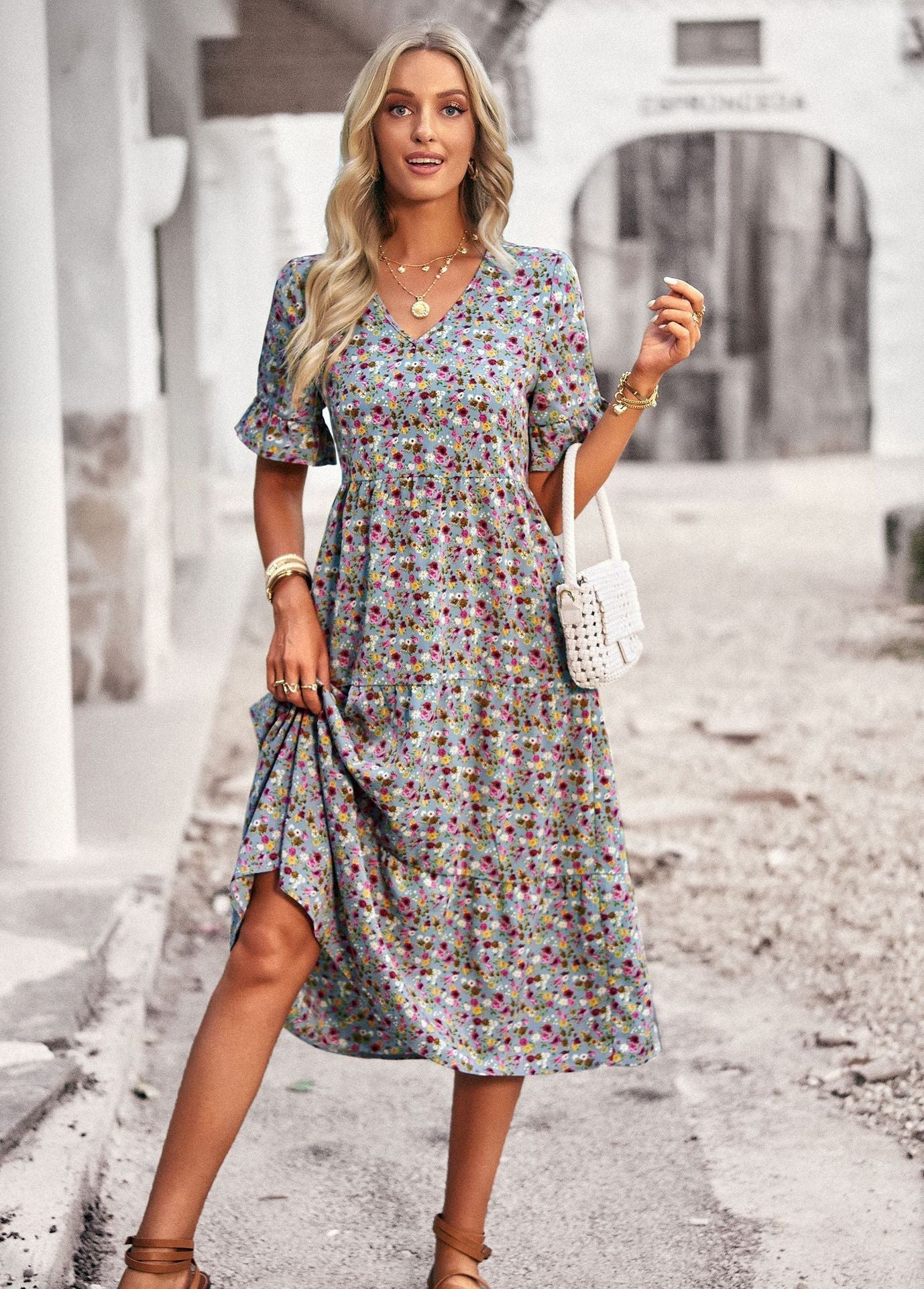 Karly - Robe midi confortable avec imprimé floral pour femmes