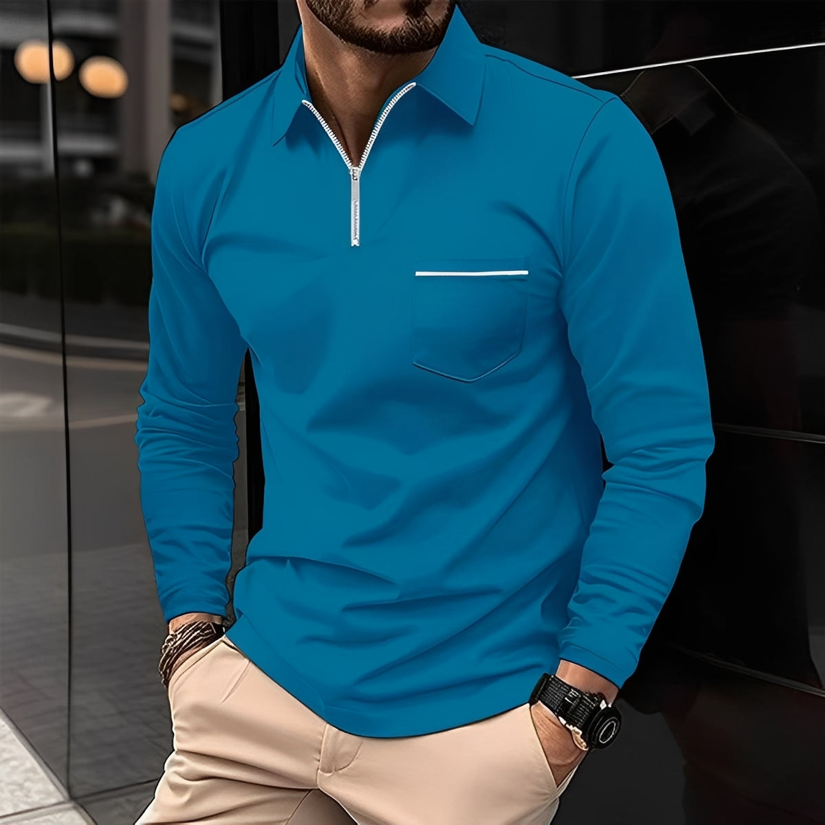 Florent - Polo à manches longues pour homme avec fermeture éclair