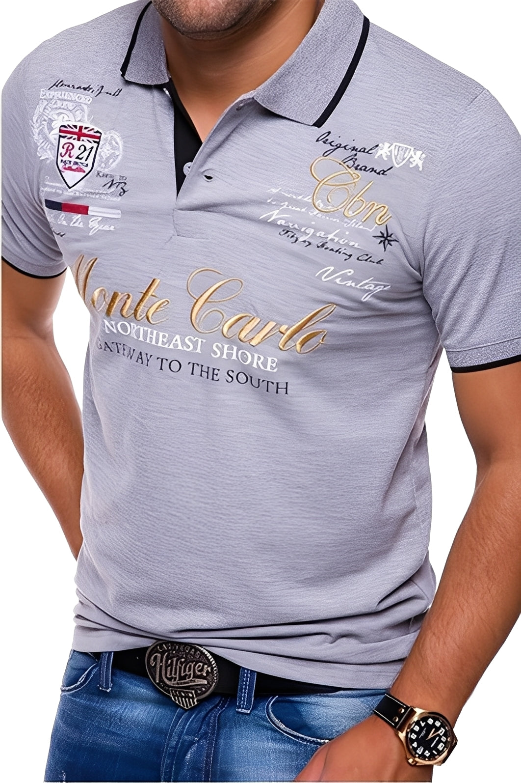 Brent - T-shirt polo décontracté avec imprimé pour hommes