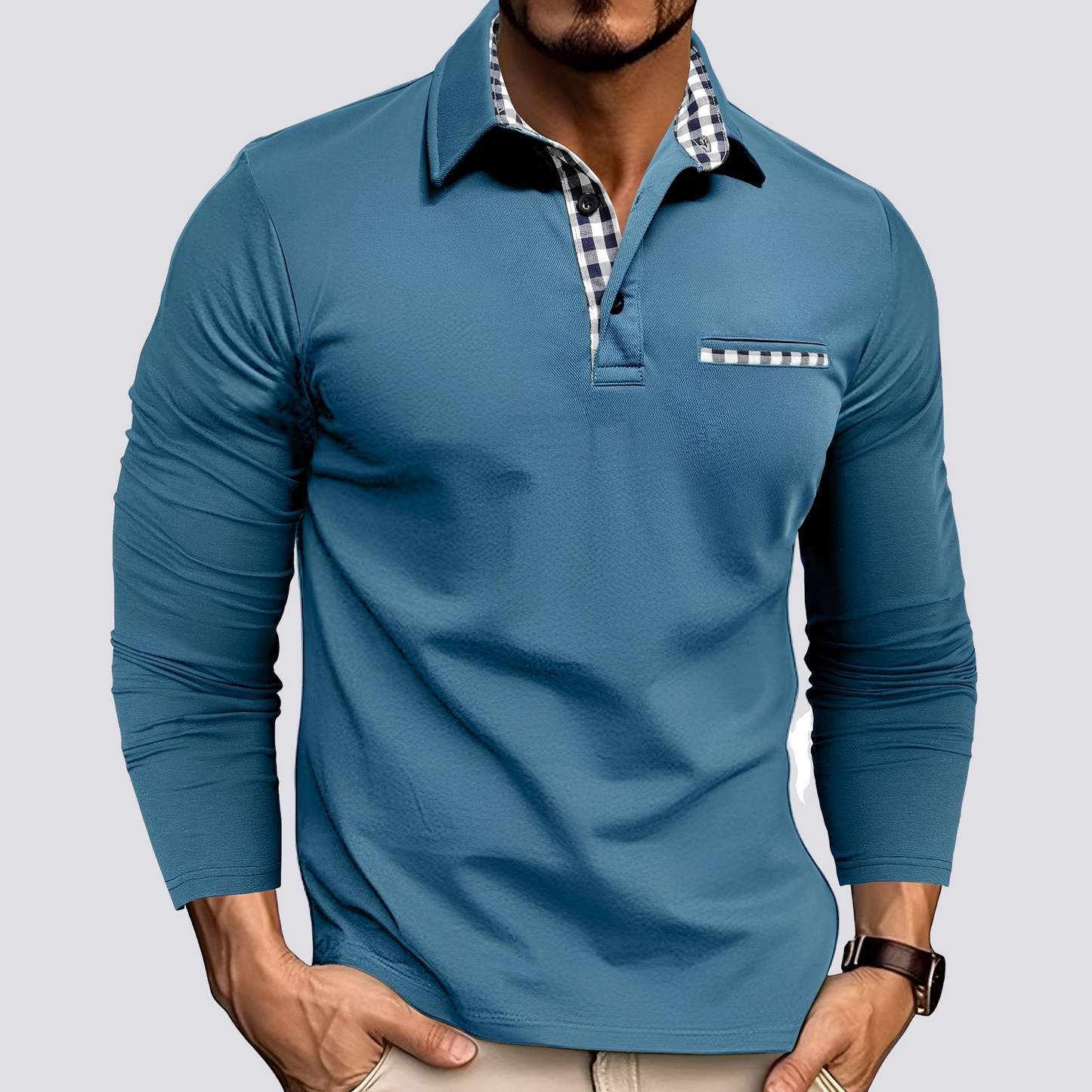 Mark – Polo pour homme – à manches longues décontracté