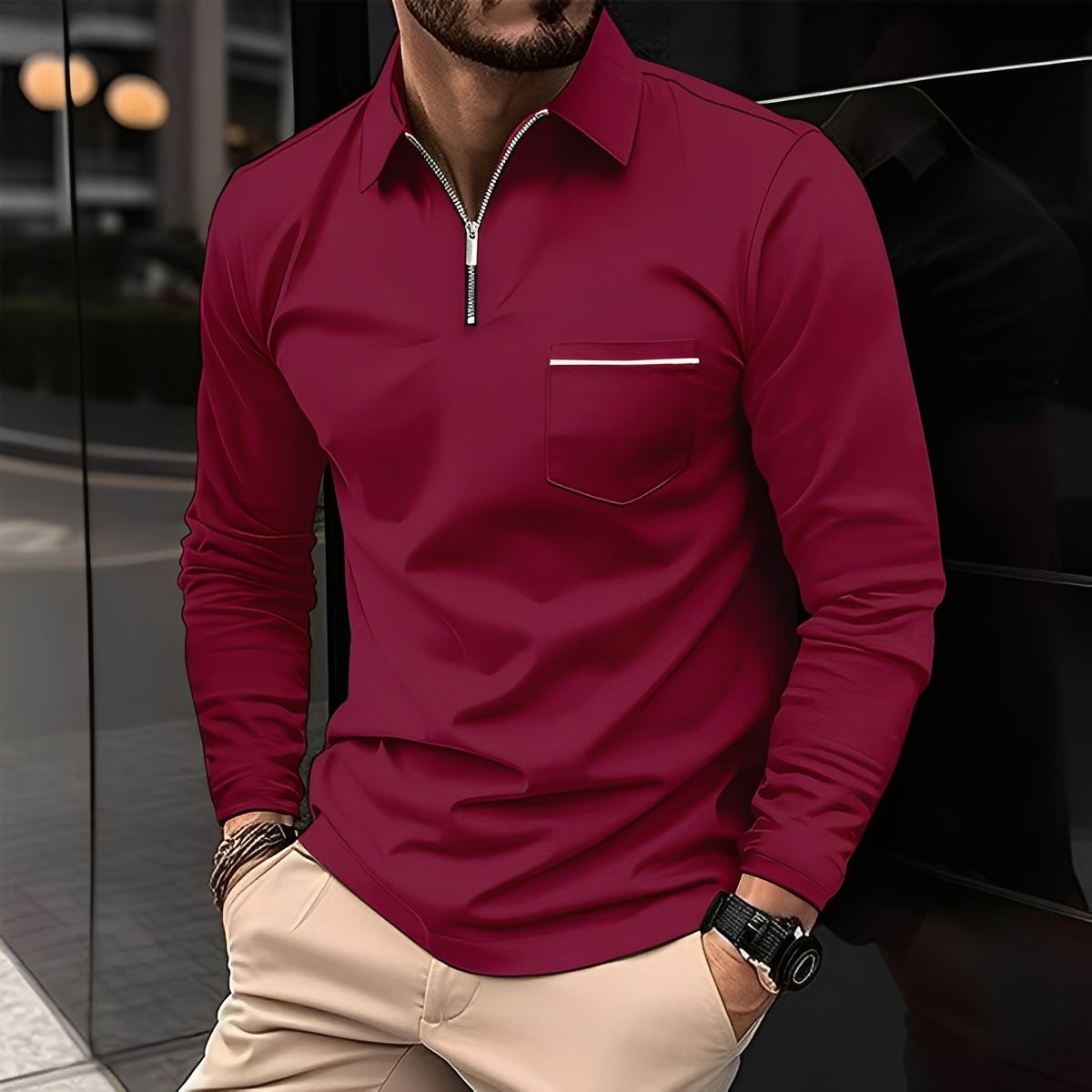 Florent - Polo à manches longues pour homme avec fermeture éclair