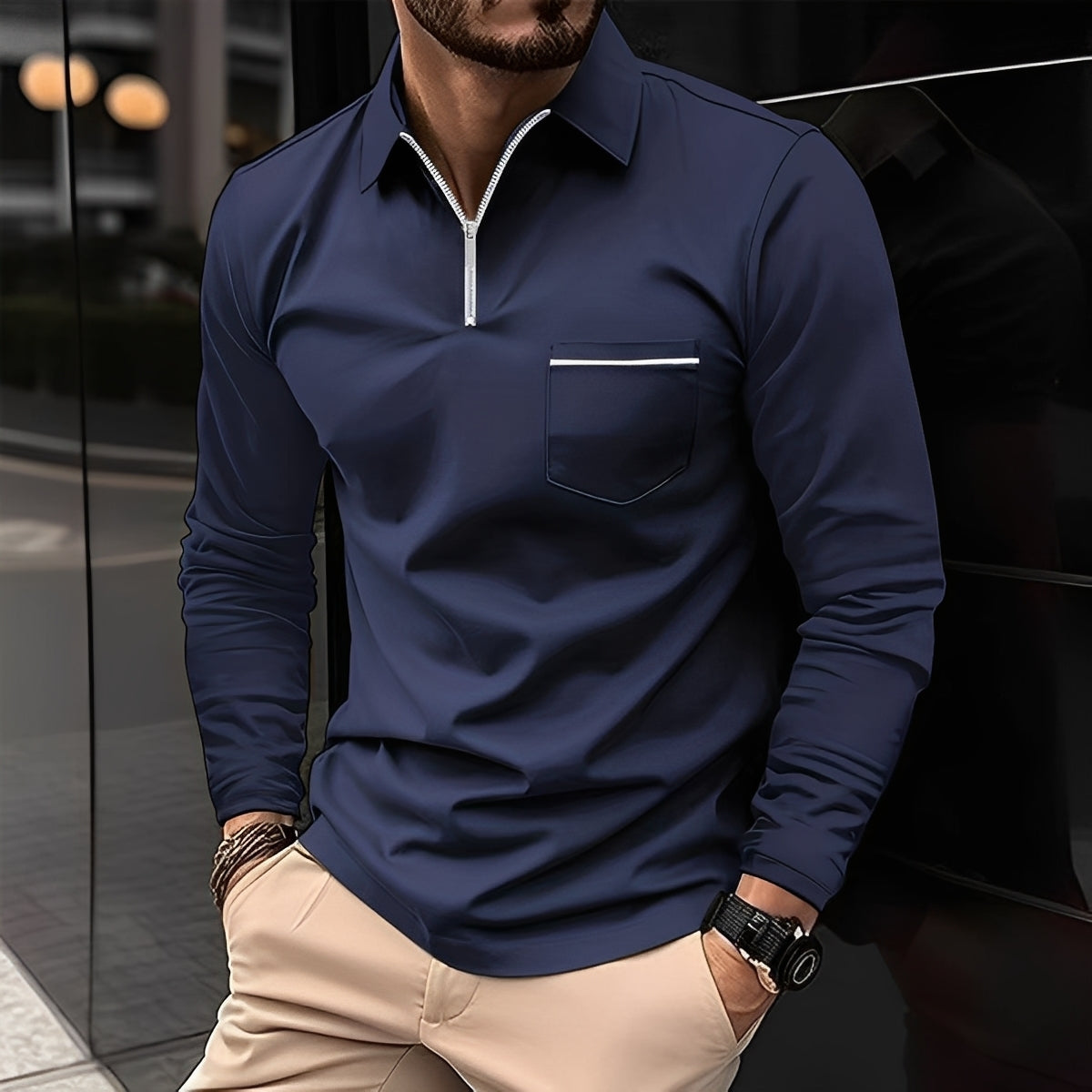 Florent - Polo à manches longues pour homme avec fermeture éclair