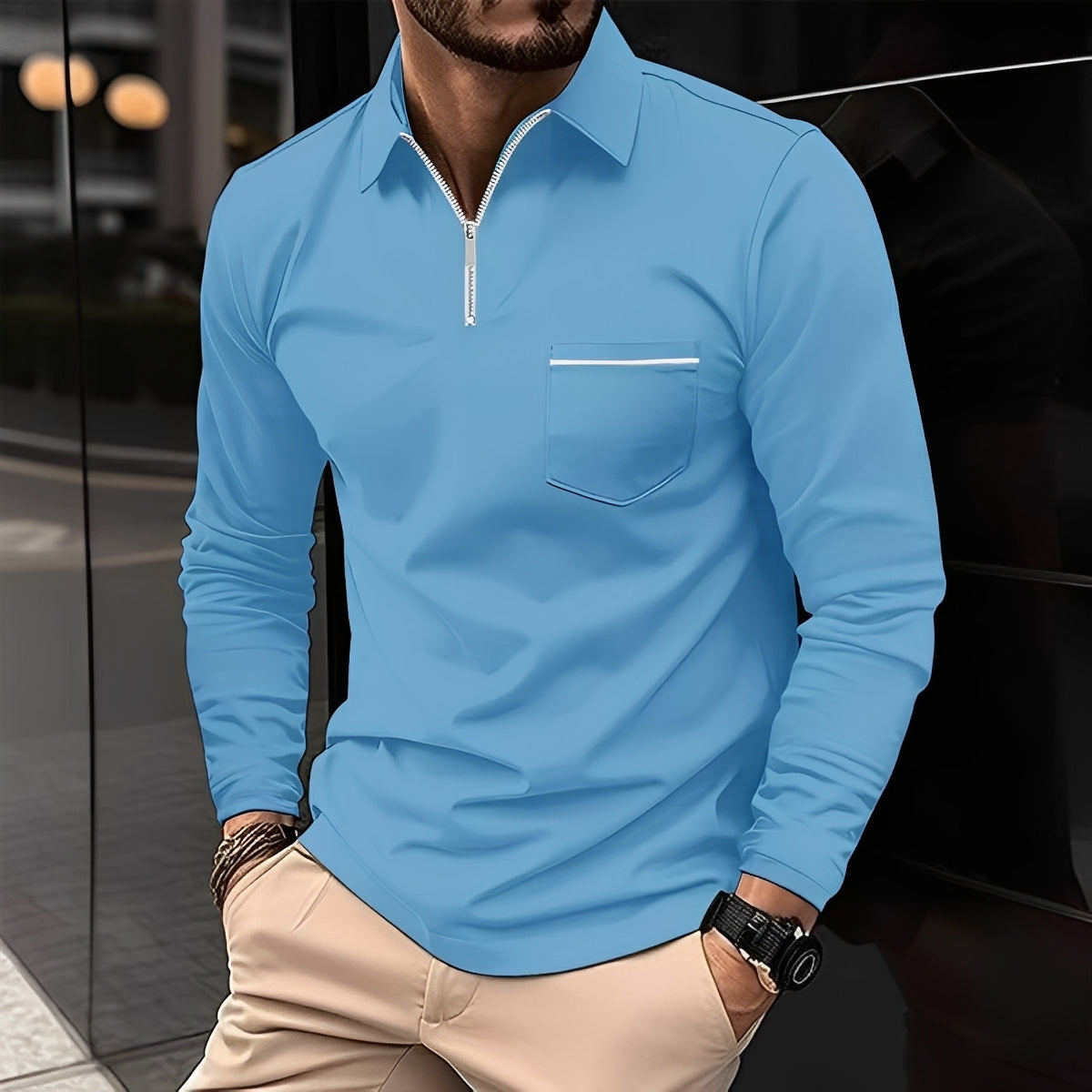 Florent - Polo à manches longues pour homme avec fermeture éclair