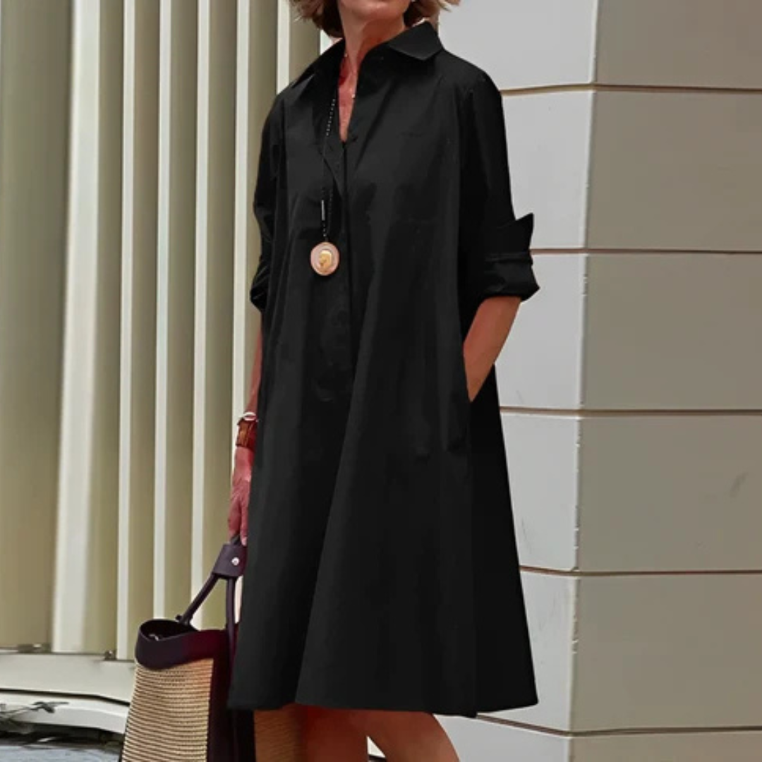 Gina - Élégante robe midi à manches longues