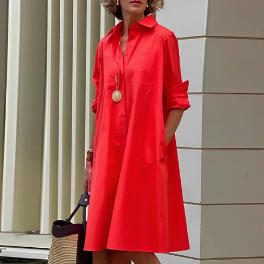 Gina - Élégante robe midi à manches longues