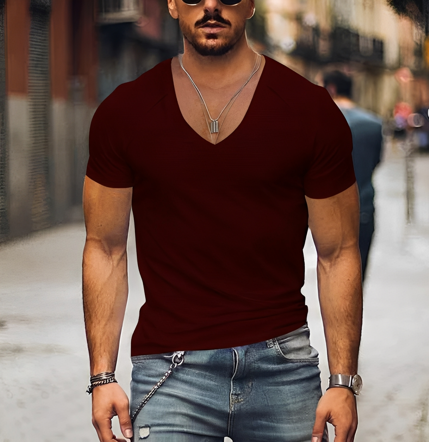 Rojan - T-shirt homme moderne à col en V