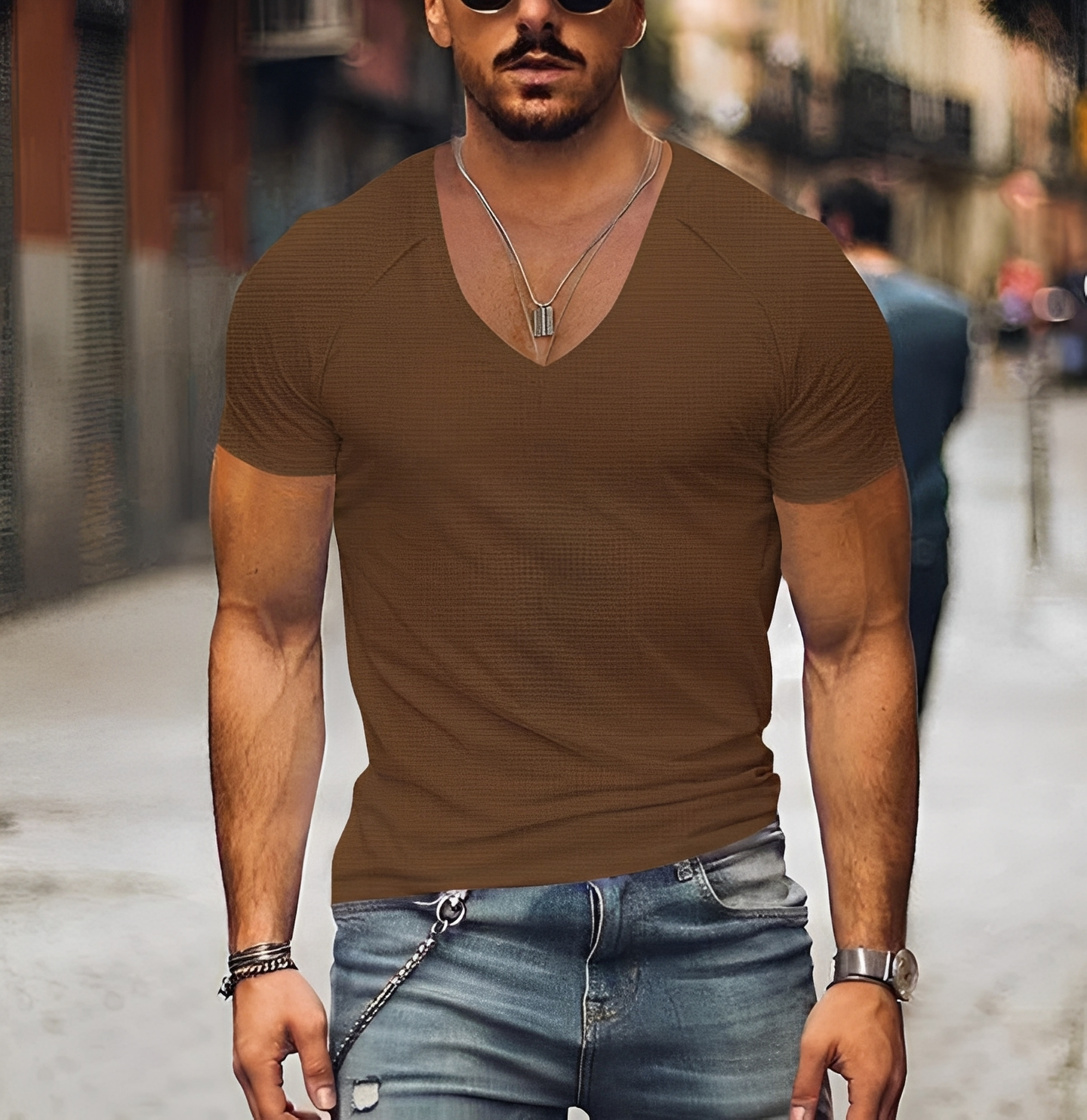 Rojan - T-shirt homme moderne à col en V