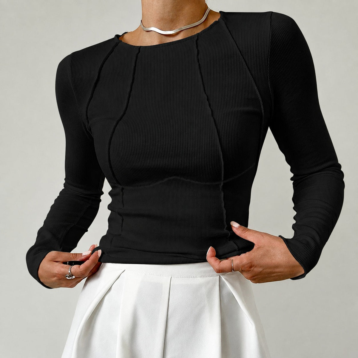 Leonie - Chemise à manches longues élégante avec passepoil