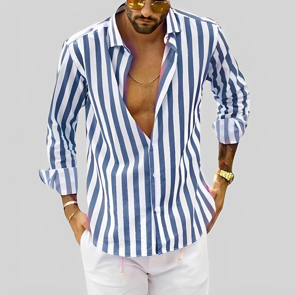 Aljur - Chemise moderne à rayures pour hommes