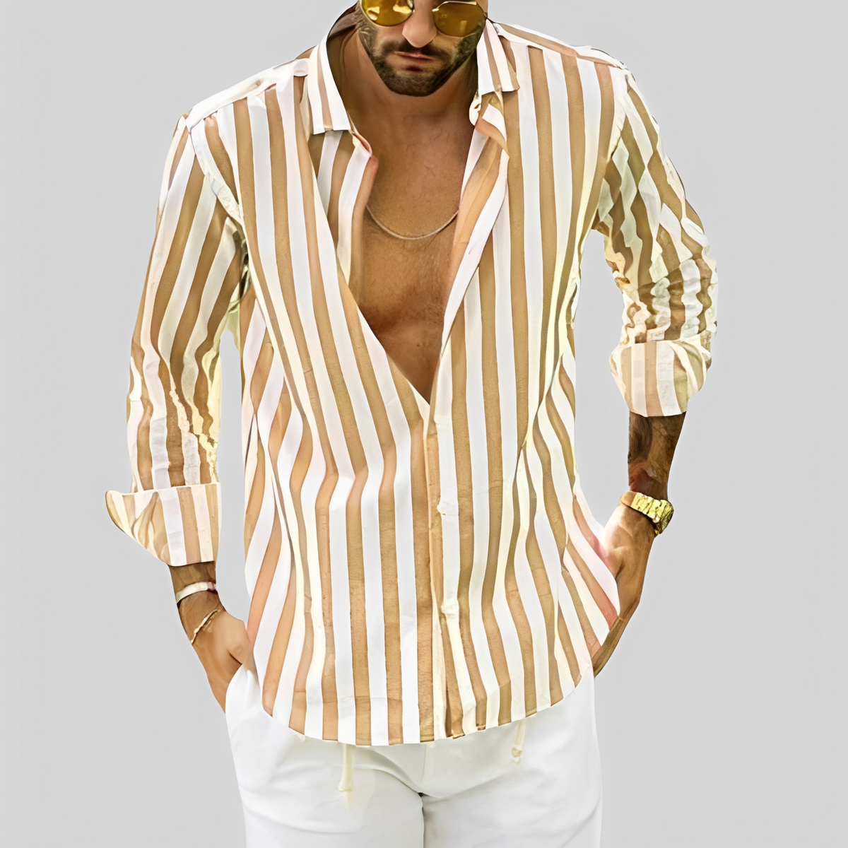 Aljur - Chemise moderne à rayures pour hommes