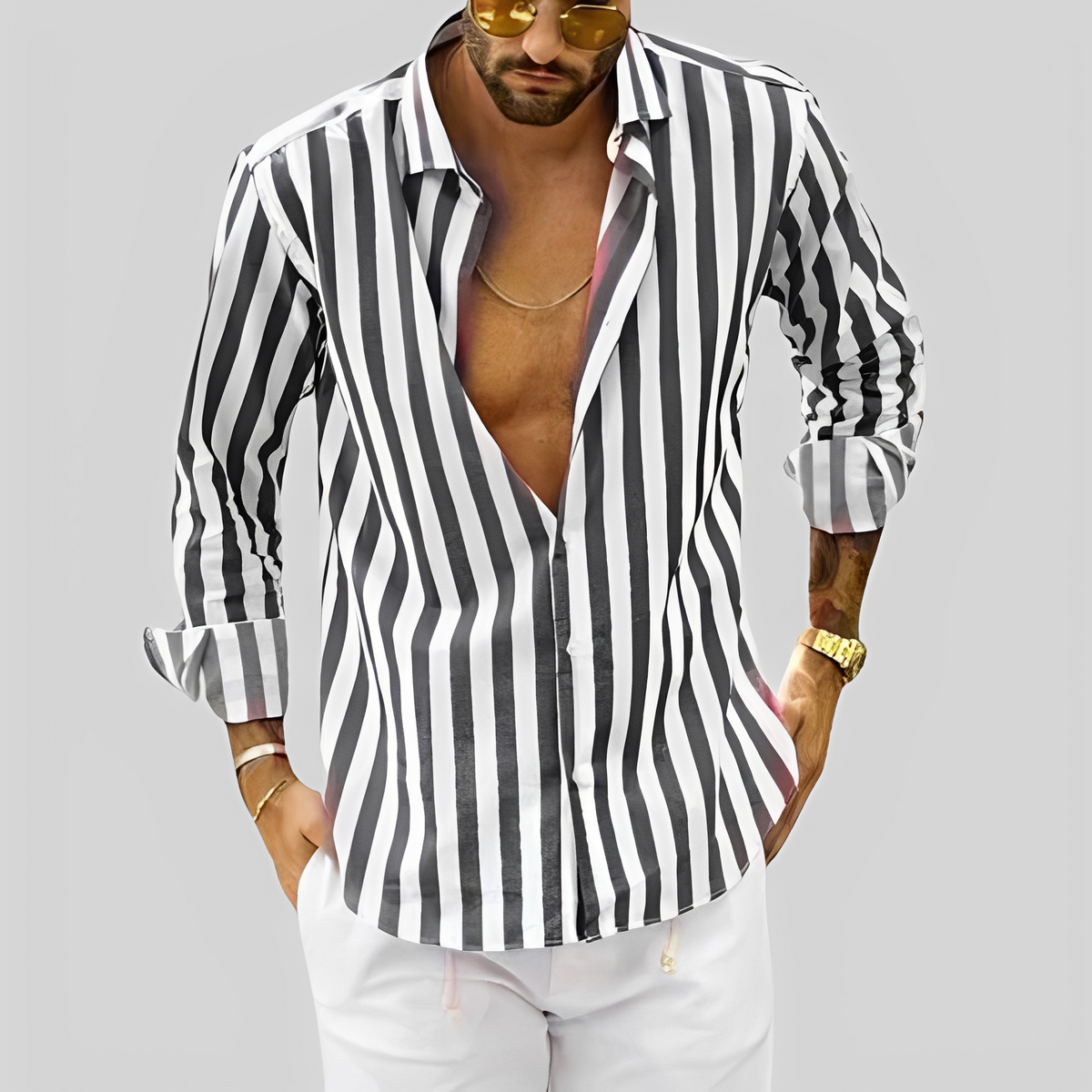 Aljur - Chemise moderne à rayures pour hommes