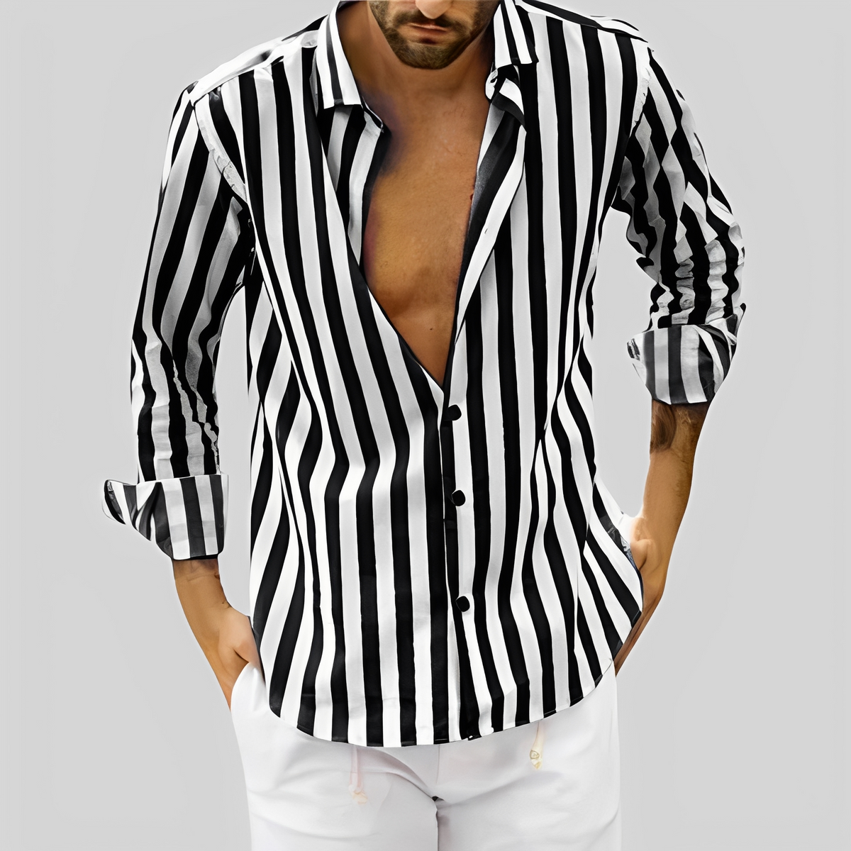 Aljur - Chemise moderne à rayures pour hommes