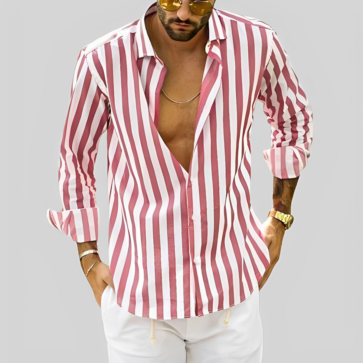 Aljur - Chemise moderne à rayures pour hommes