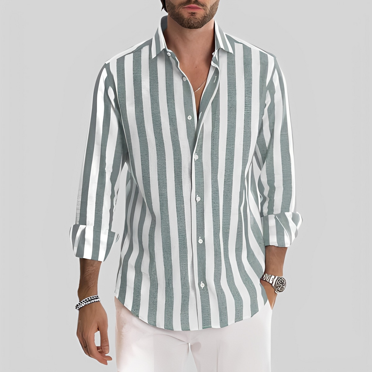 Aljur - Chemise moderne à rayures pour hommes