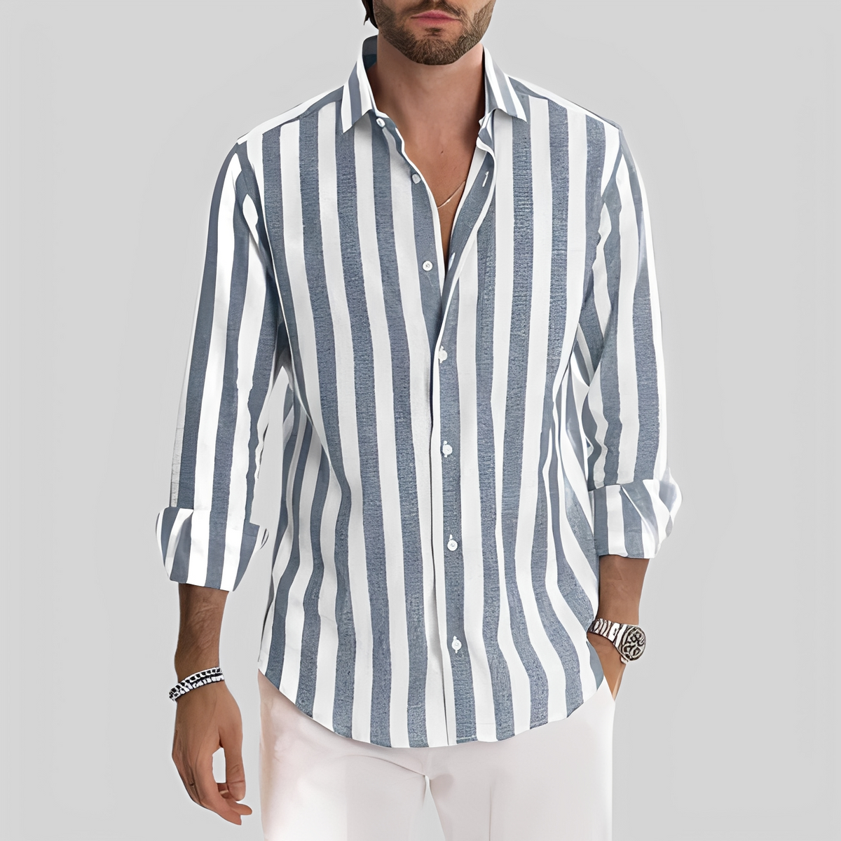 Aljur - Chemise moderne à rayures pour hommes