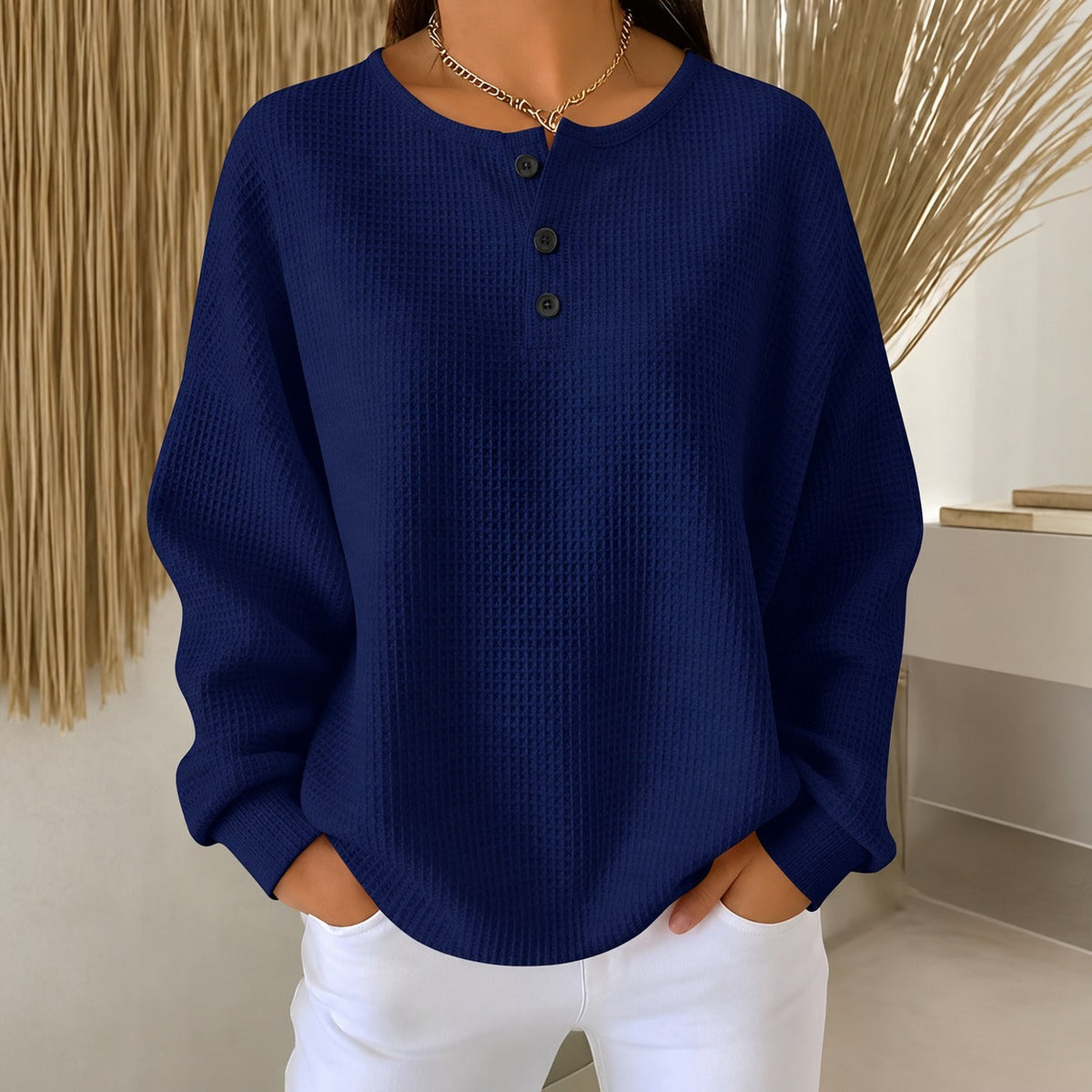 Anabella - Pull confortable en maille gaufrée avec boutons pour femme