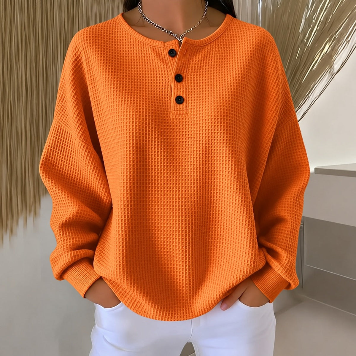 Anabella - Pull confortable en maille gaufrée avec boutons pour femme