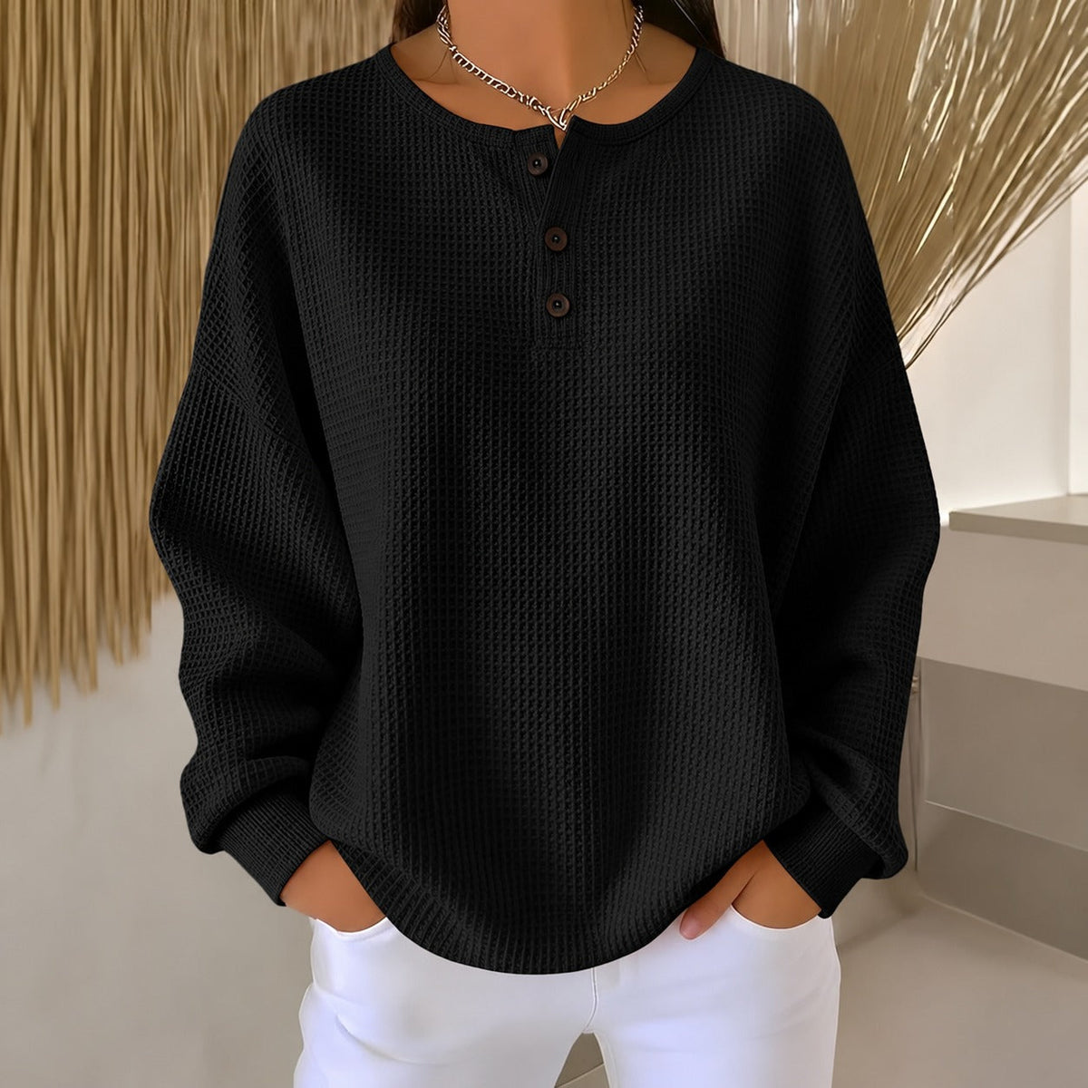 Anabella - Pull confortable en maille gaufrée avec boutons pour femme