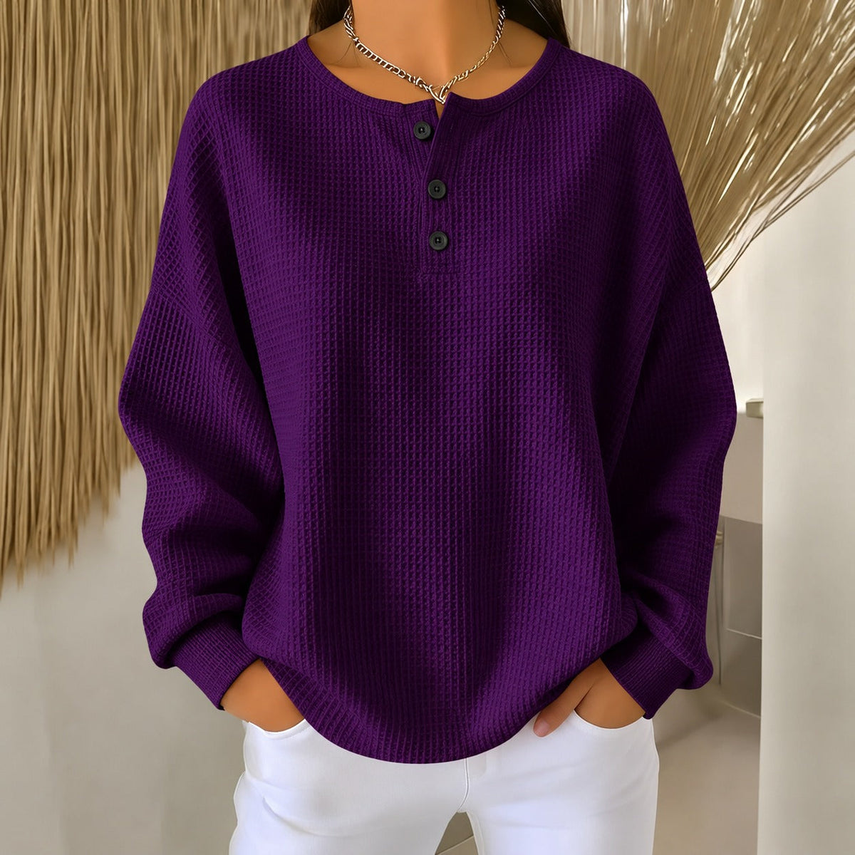 Anabella - Pull confortable en maille gaufrée avec boutons pour femme