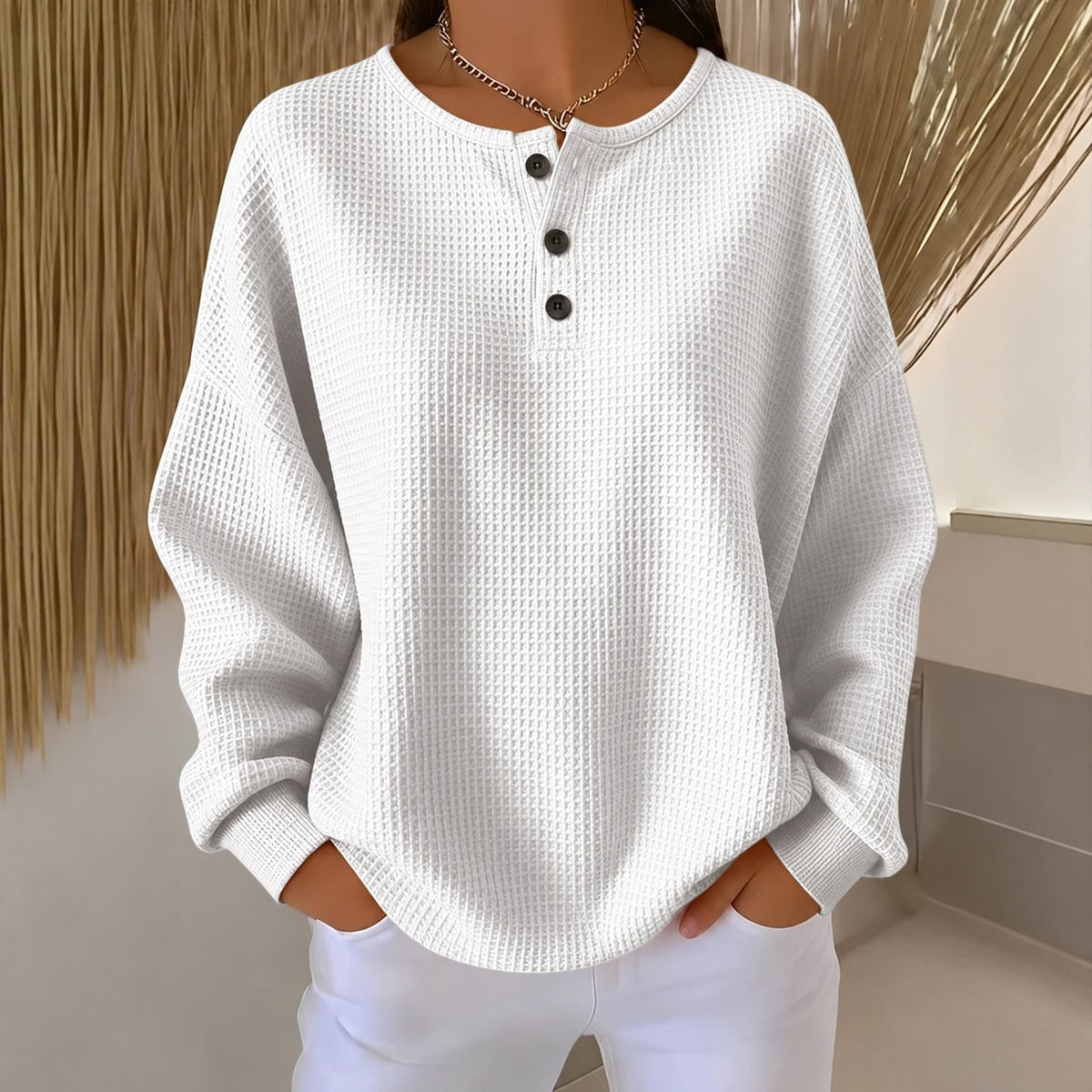 Anabella - Pull confortable en maille gaufrée avec boutons pour femme