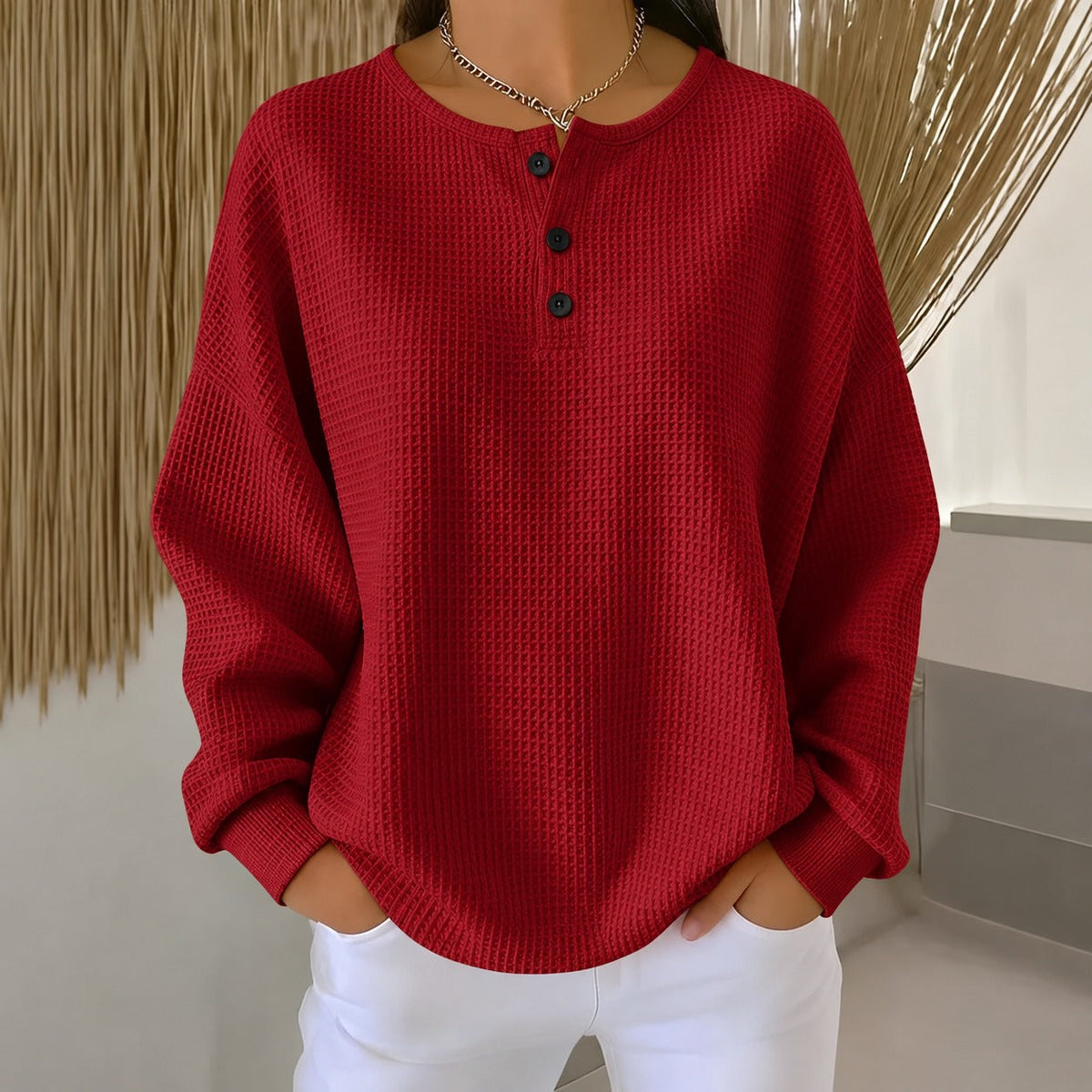Anabella - Pull confortable en maille gaufrée avec boutons pour femme