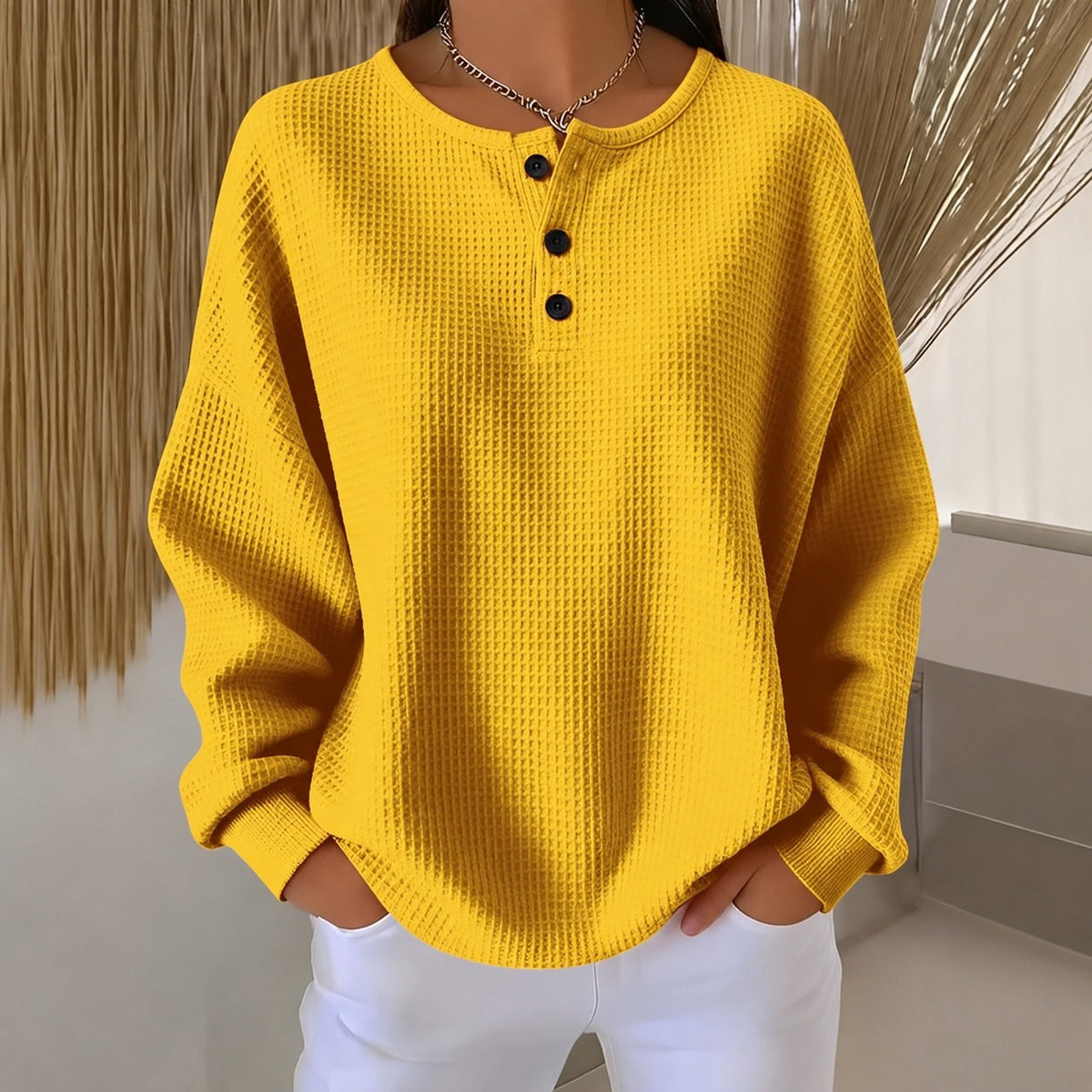 Anabella - Pull confortable en maille gaufrée avec boutons pour femme