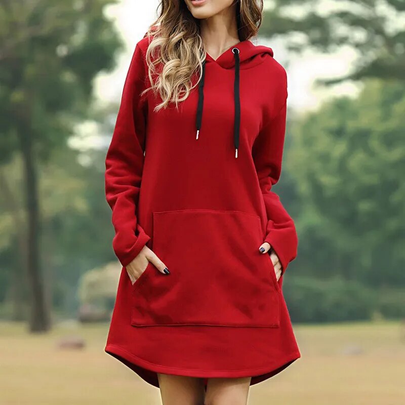Juris - Robe sweat longue et confortable à capuche