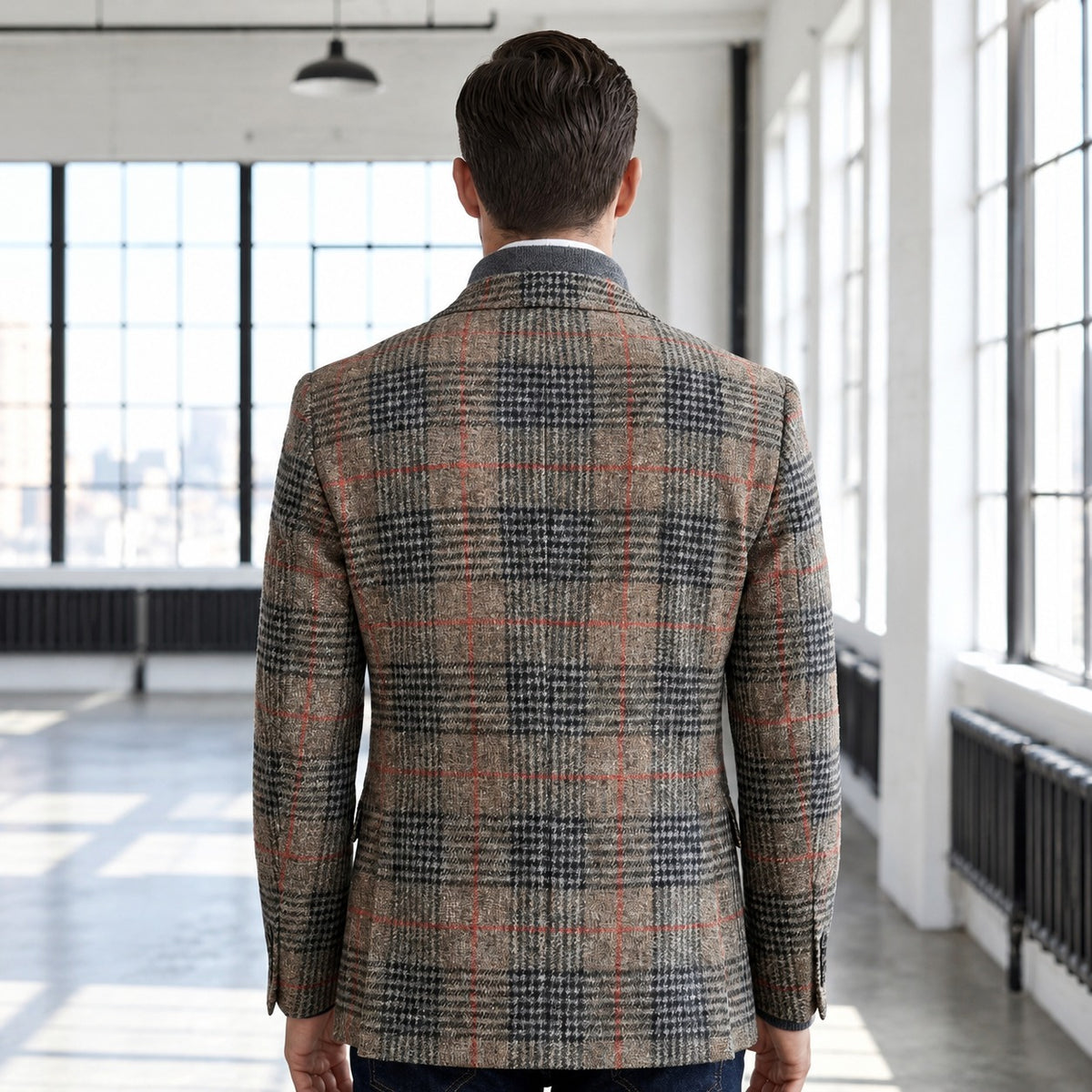 Blazer homme à carreaux Glen coupe décontractée poches patch