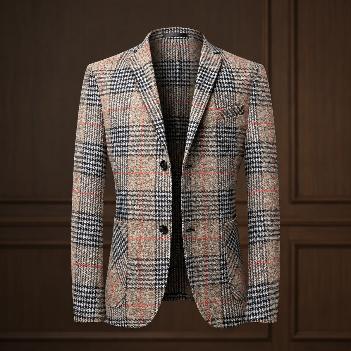 Blazer homme à carreaux Glen coupe décontractée poches patch