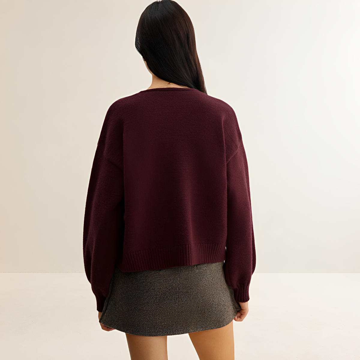 Cardigan femme à manches lanternes, détails nœud, coupe décontractée